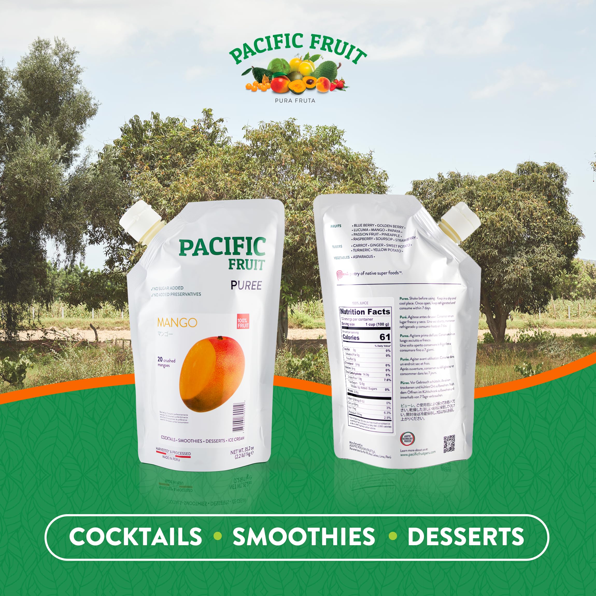PACIFIC FRUIT - Real Mango puree for cocktails - Mango juice no sugar added – Pure mango – 100% REAL FRUIT!