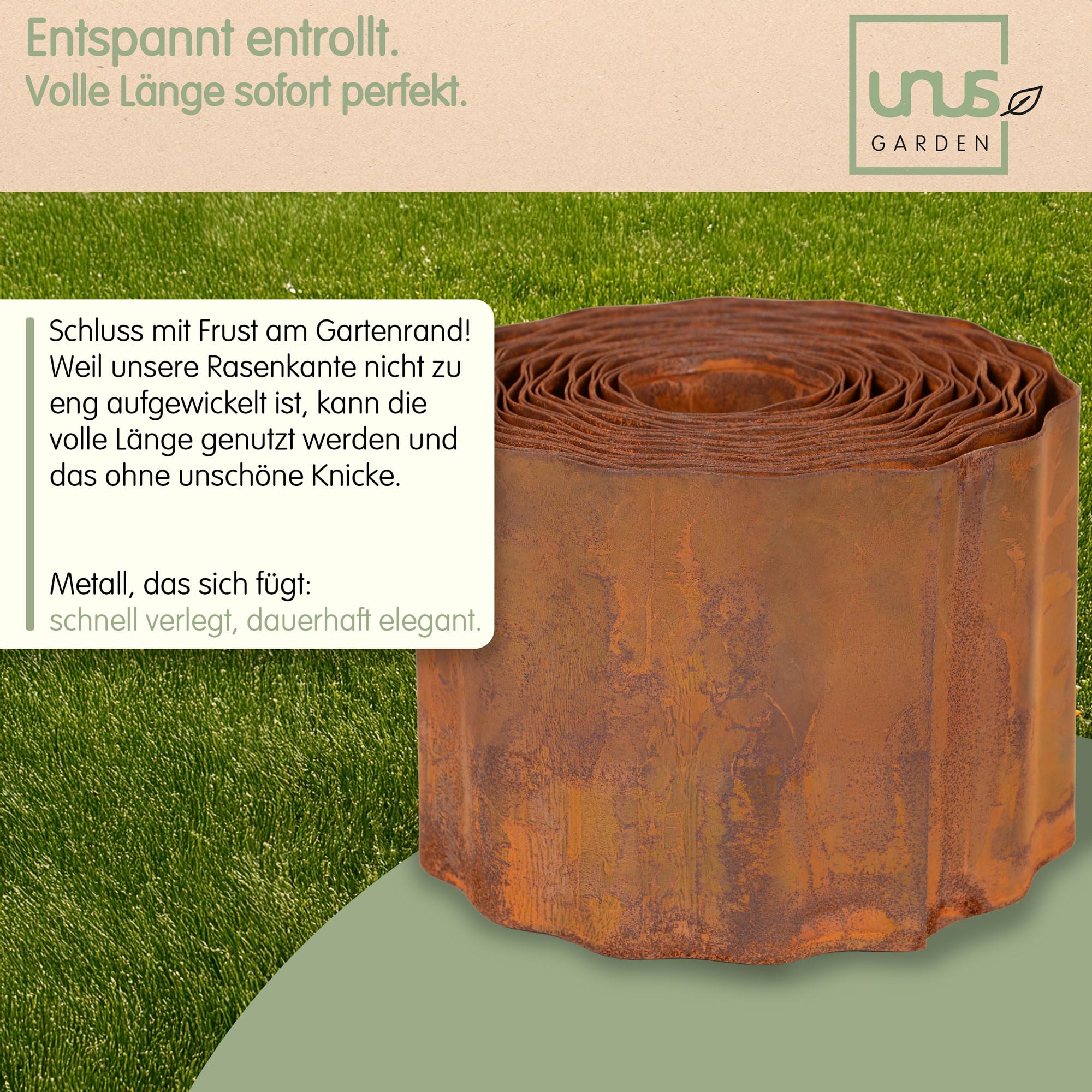 UNUS Rasenkante Cortenstahl 5m X 20cm - Flexible Beetumrandung Inkl. Handschuhe