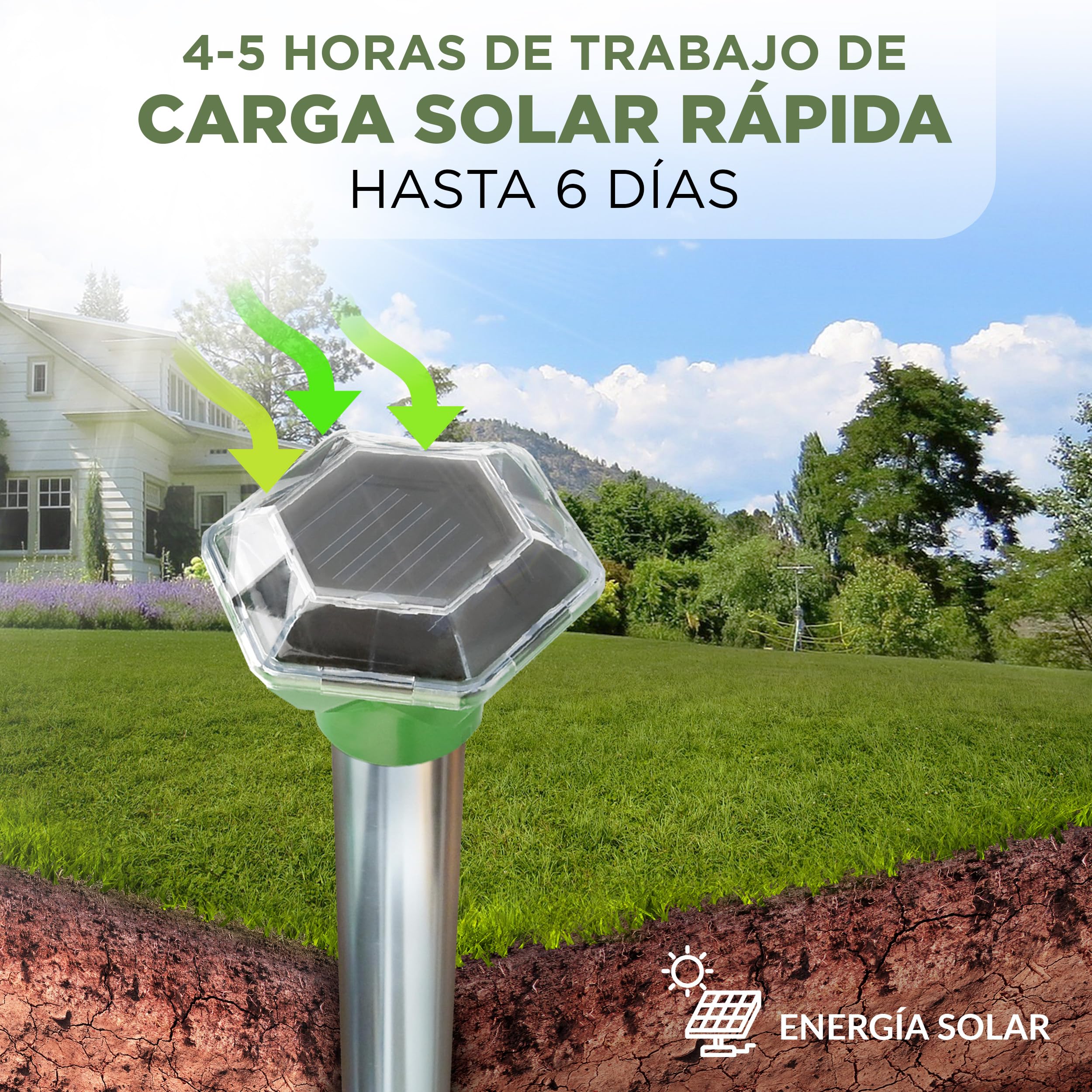 ISOTRONIC Repelente para Topos, topillos y Serpientes: Repelente Solar con estaca para jardín. Alcance Efectivo de 1000 m² (2 Unidades).