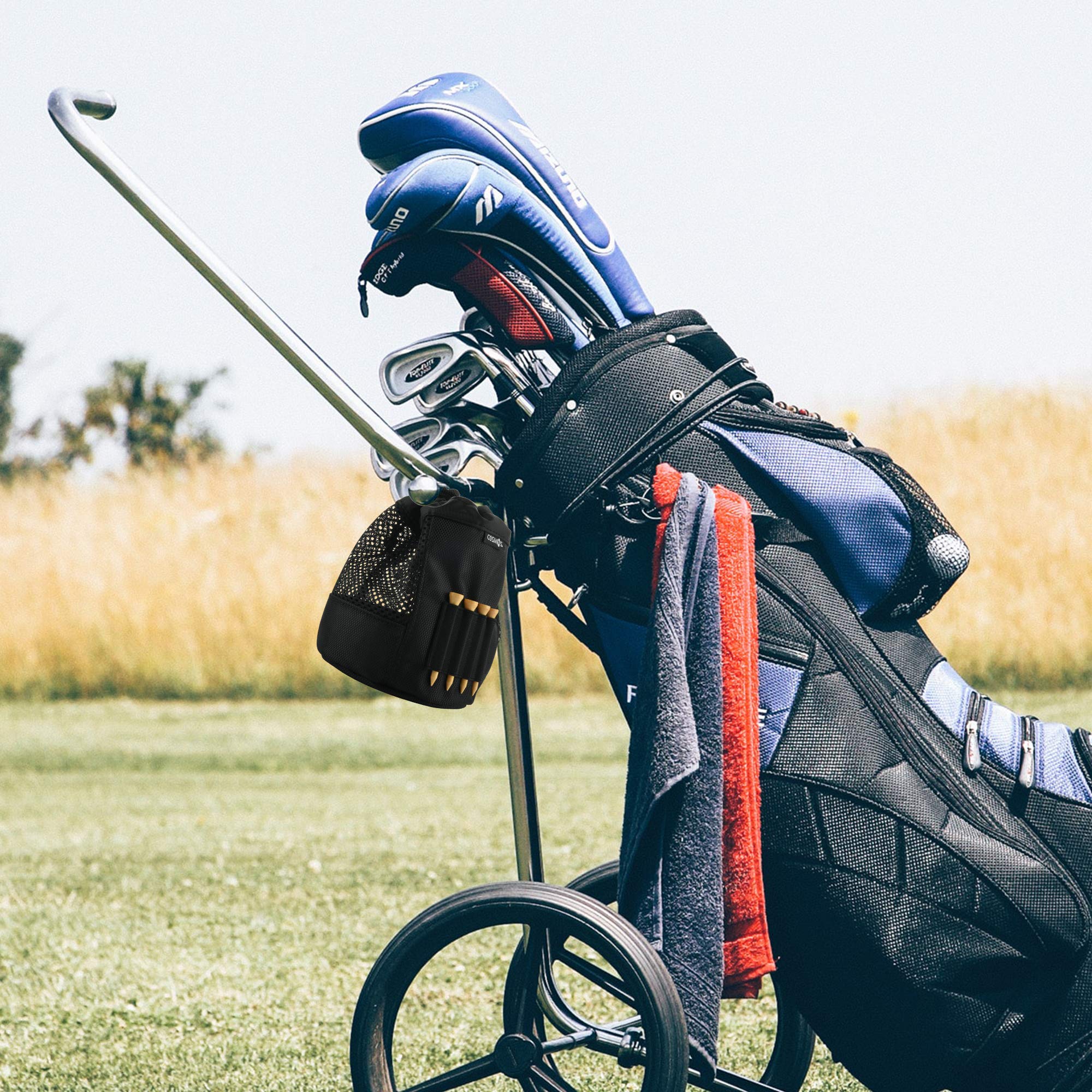 Cosmos Opakowanie 2 x torba do przechowywania piłek golfowych, woreczek na piłkę golfową, sznurek nylonowy, siatkowy woreczek, torba na kije golfowe, organizer na piłkę