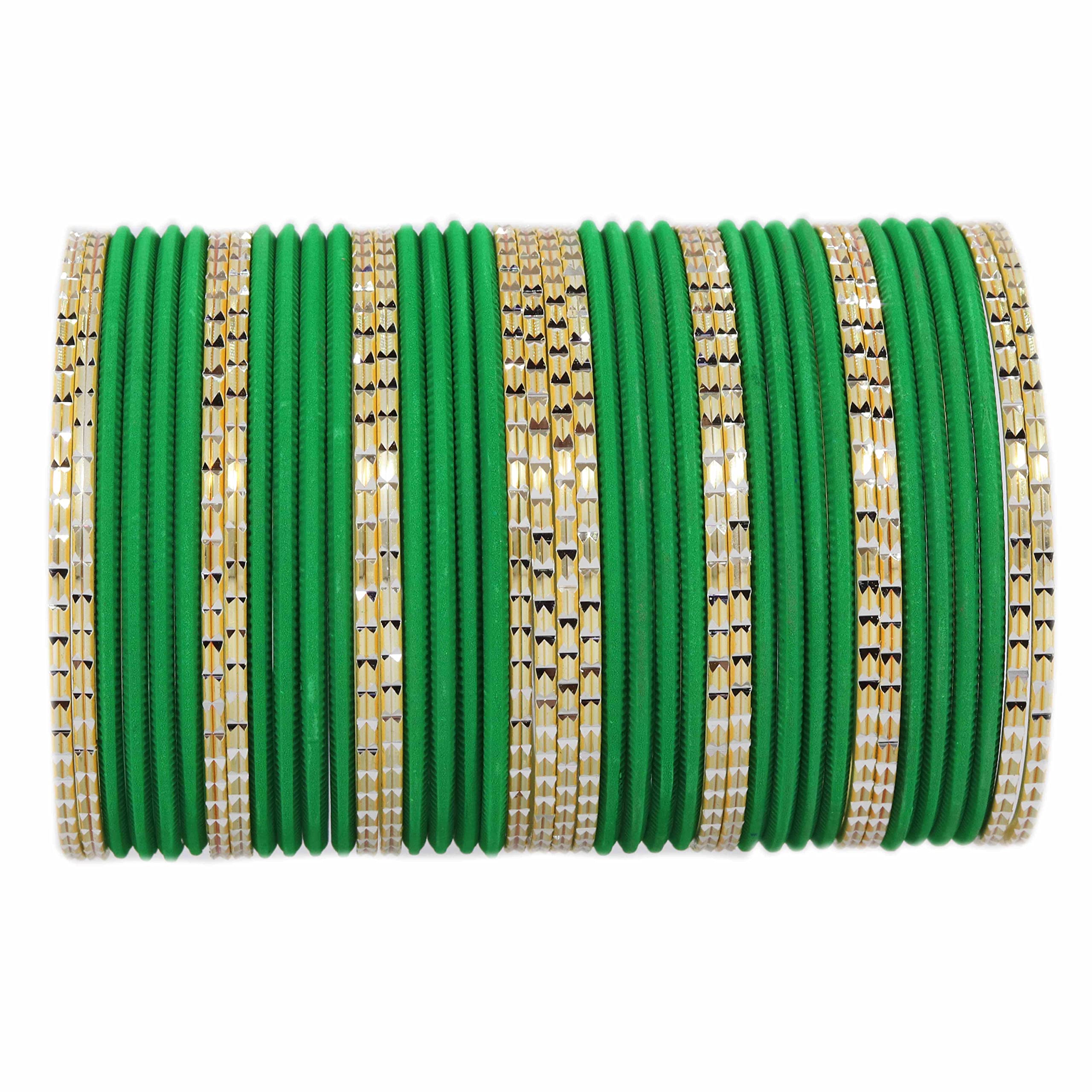 ZULKA Non-Precious Metal with Base Metal Engraved Pattern Glossy with Matte Finished Bangle set for Women and Girls, (Green_2.6 Inches), Pack of 40 Bangles (B07QFRFRB2) Amazon Price History, Amazon Price Tracker