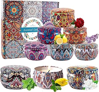 EZKOXAH Scented Candles Gift Box Set 85g x 9, Pure Natural Soy Wax, Portable Travel Tin Jar Aromatherapy for Her Christma...