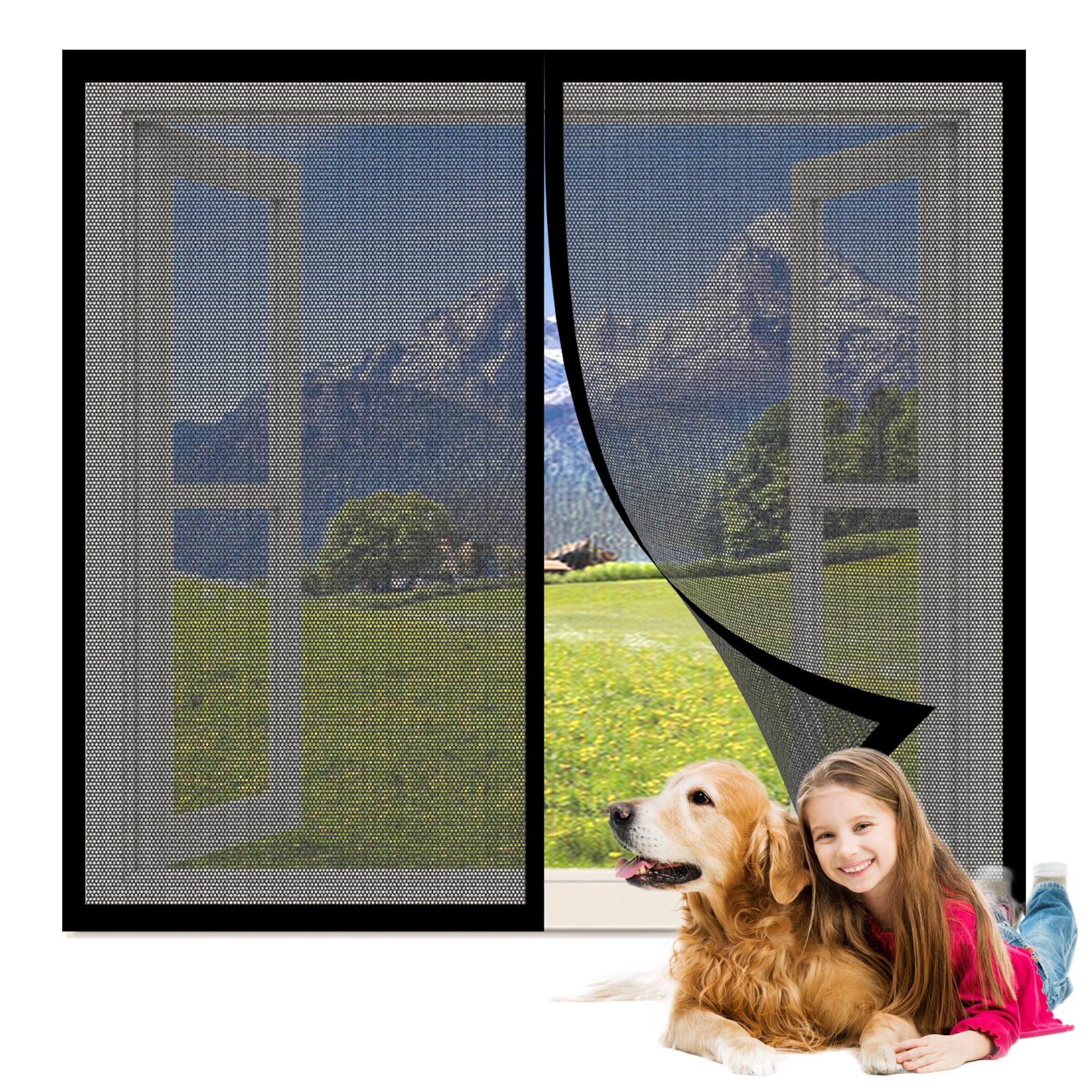 Magnetischer Fliegenvorhang 200 x 225 cm Insektenschutz Fliegenvorhang Magnet Ohne Bohren Einfache Installation für Innen Außen Fenster, Schwarz