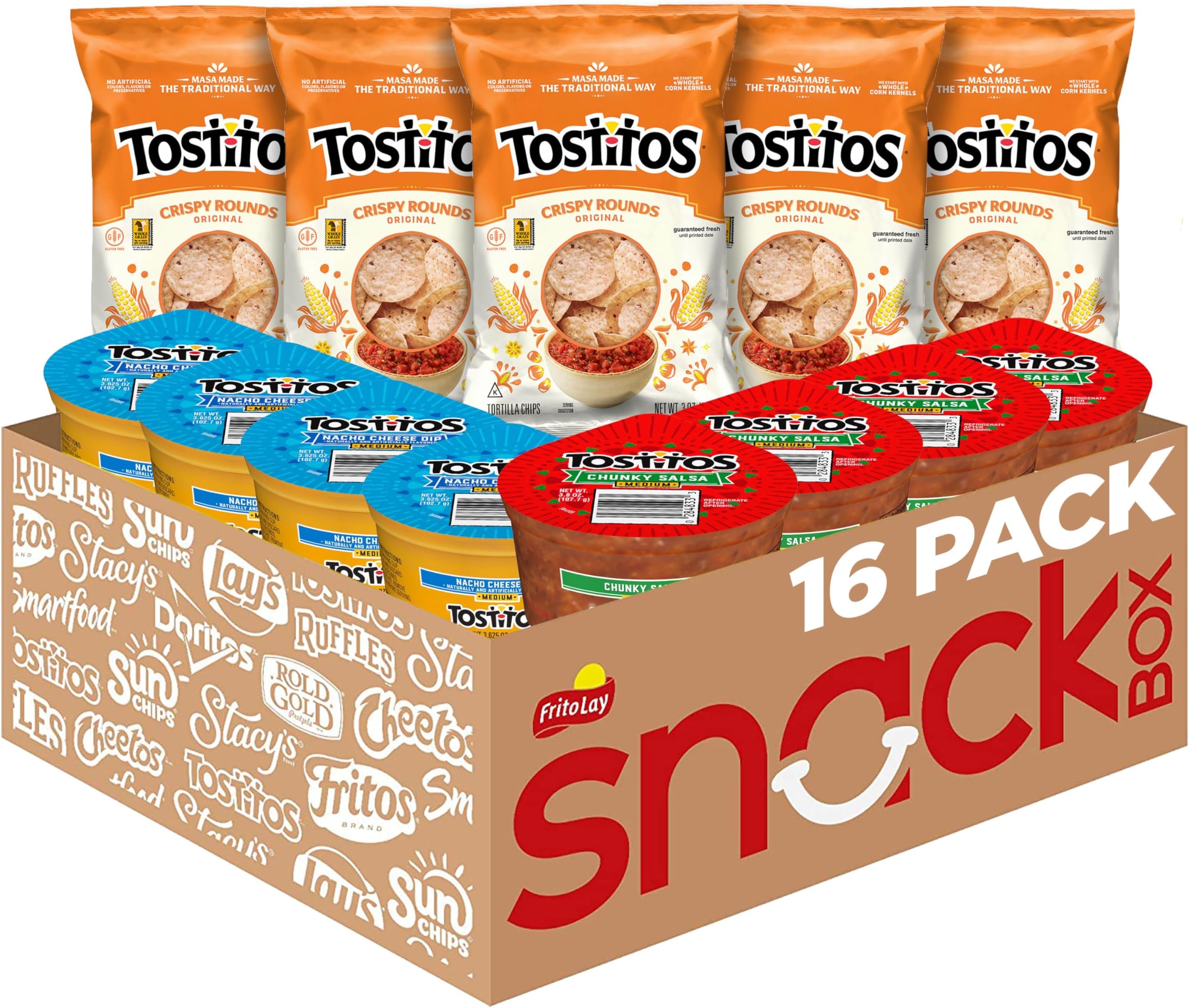 Tortilla Chips Chip & Dip Pack, 3oz Tostitos Crispy Rounds & 3.8oz Medium Dip