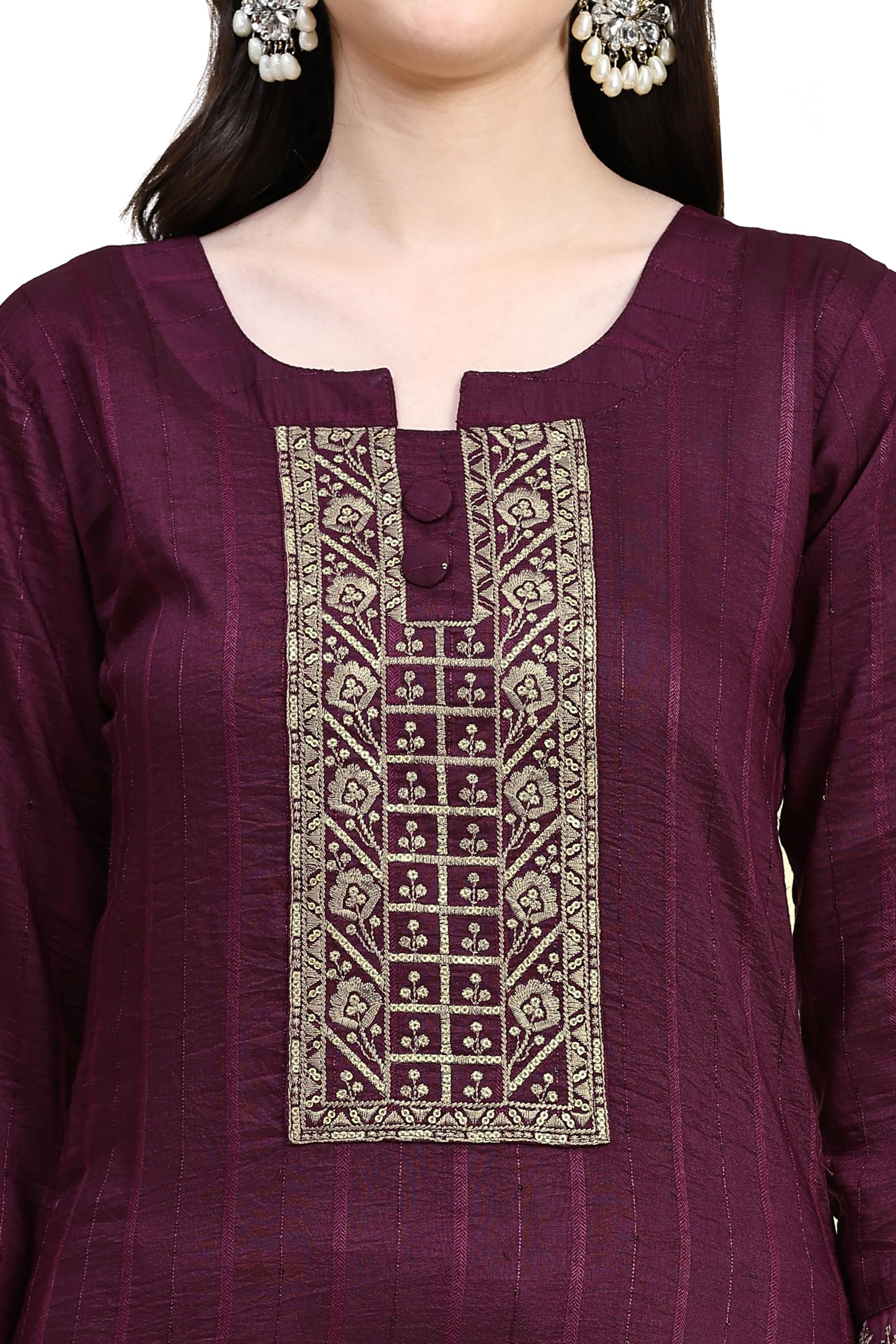 Trendmalls Damen Baumwolle Stickerei Salwar Anzug Set Kurta Hose mit Dupatta Lila Kurta Set für Frauen