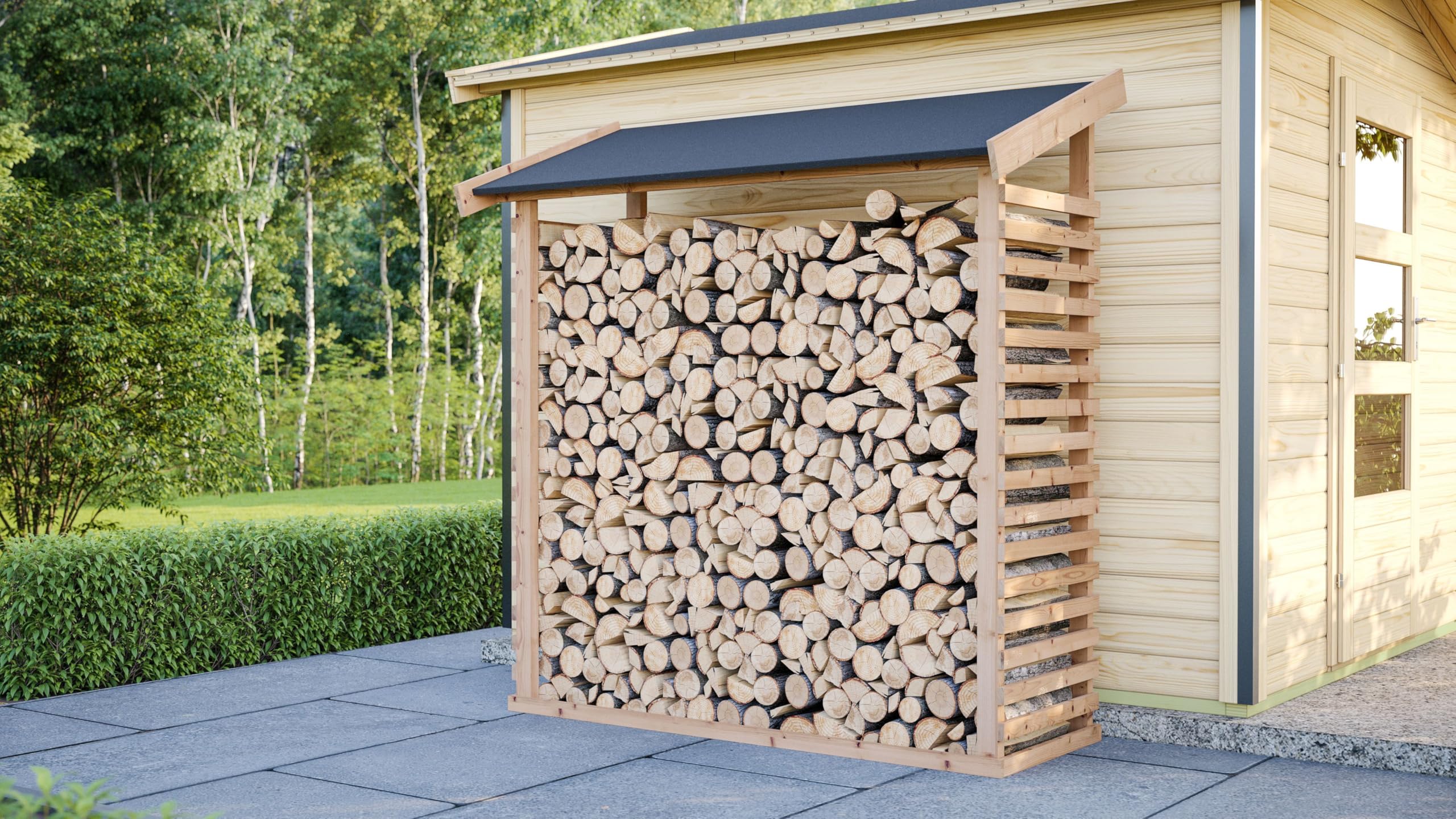 Kaminholzlager inkl. Dacheindeckung Kaminholzregal Kaminholzunterstand Brennholzregal in versch. Ausführungen (165x60x184 in cm (BxHxT))