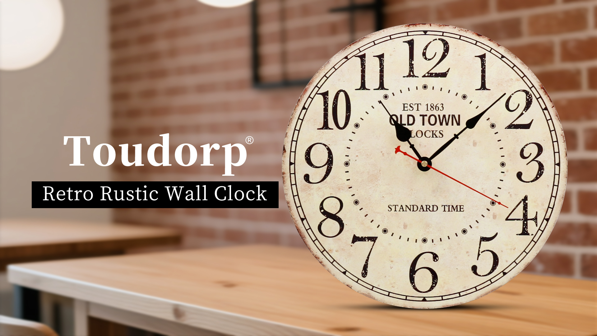 14in Antique Vintage Round Wall Clock Silent Old Town Farmhouse Home Decor
