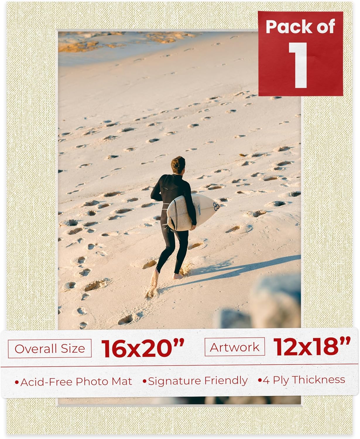 Poster Palooza 16x20 Mat Bevel Cut for 12x18 Photos - Acid Free Fresh Linen Canvas Precut Matboard - For Pictures, Photos, Framing - 4-ply Thickness