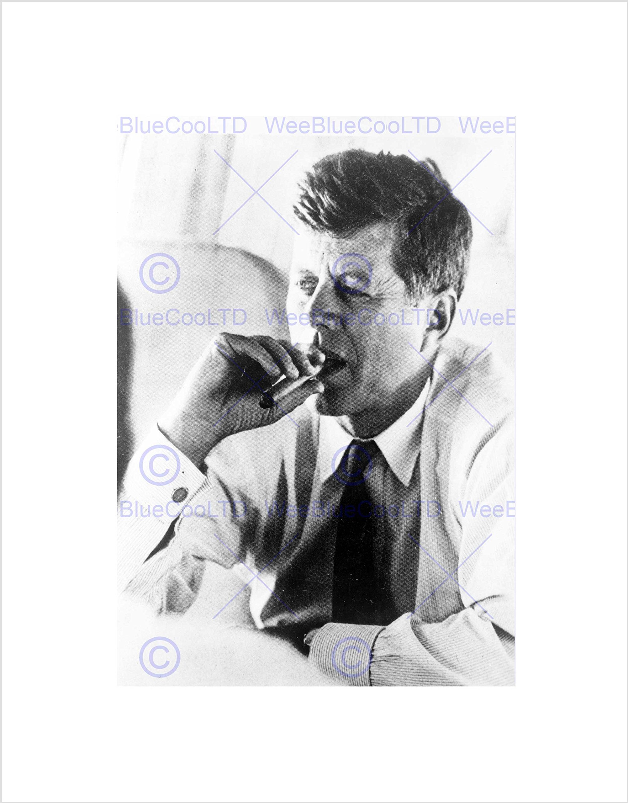 Wee Blue Coo VINTAGE PRESIDENT JOHN KENNEDY SMOKE CIGAR JFK USA FRAMED ART PRINT B12X3526