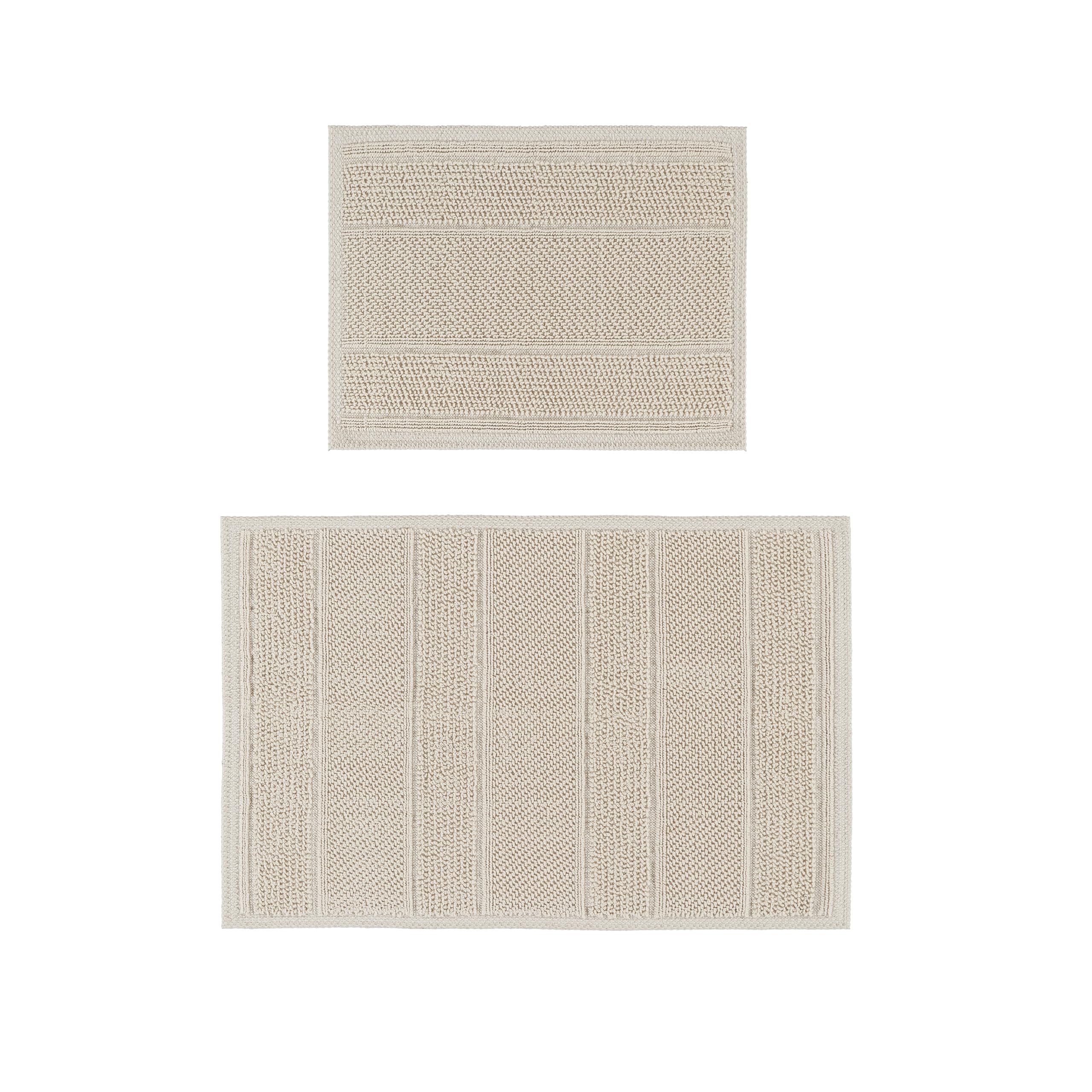 Ruglenza Bathroom Mat Set – 2 Piece Non Slip Cotton Bath Mats for Bathroom & Shower, Textured Loop Bath Rug Set, Quick Dry, Machine Washable, Easy Clean (Cream/Cream-BK12, 50 x 120 CM)