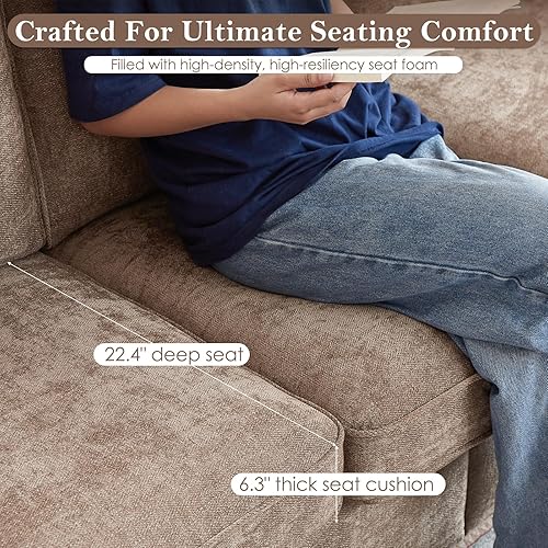 Miniatura 6 de Sofá de cabeza de clavos de 81.5 pulgadas, sofá con brazos enrollados con patas de madera, cojín de asiento de resortes bolsillos, fácil montaje,