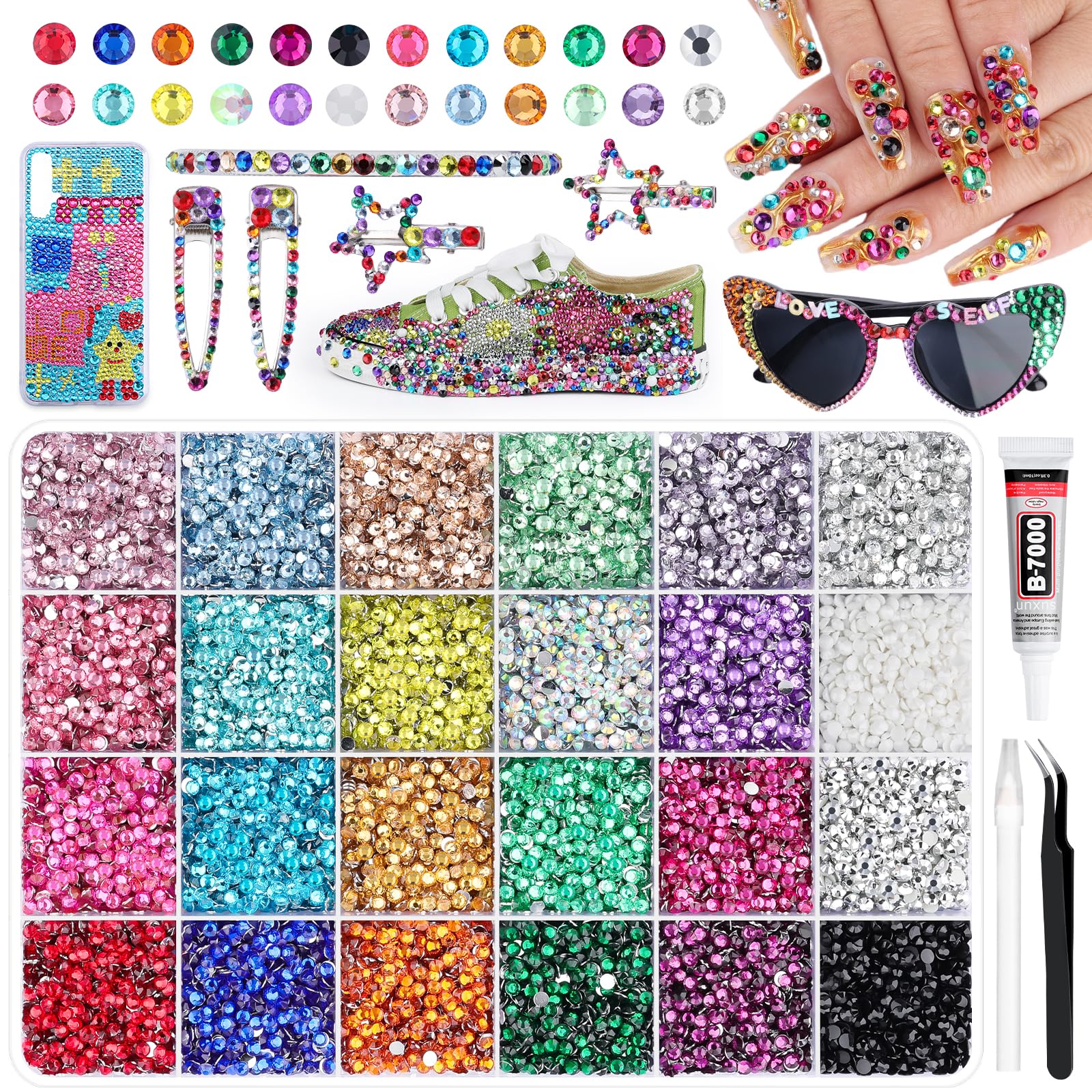 30000Pcs 3mm Resin Rhinestones Bedazzling Kit, Pink Red Black Flatback Gems | Bedazzler Kit Diamond Art with Rhinestones Tools & B7000 Jewelry Glue for DIY Crafts Clothes Shoes Tumblers Fabric Nail Decor-image-31