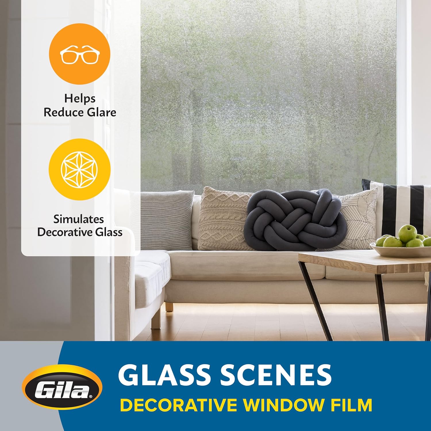 Gila® Glass Scenes Ice Chips Decorative Window Film DIY Static Cling, 3ft x 6.5ft (36in x 78in) (19.5 sq ft)