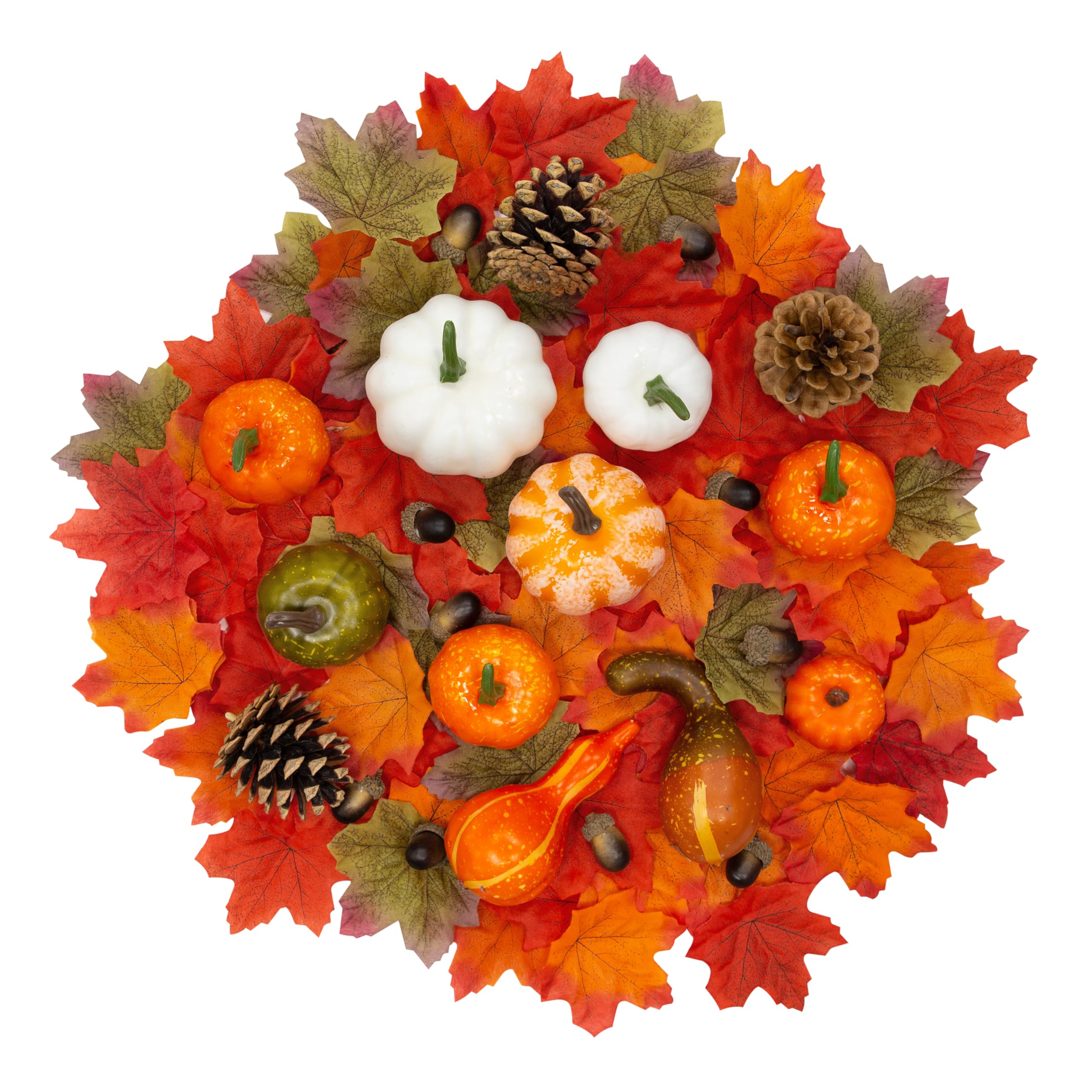Benross 124Pc Autumnal Decoration Set - Orange - Pumpkins, Gourds, Acorns, Pinecones, Maple Leaves
