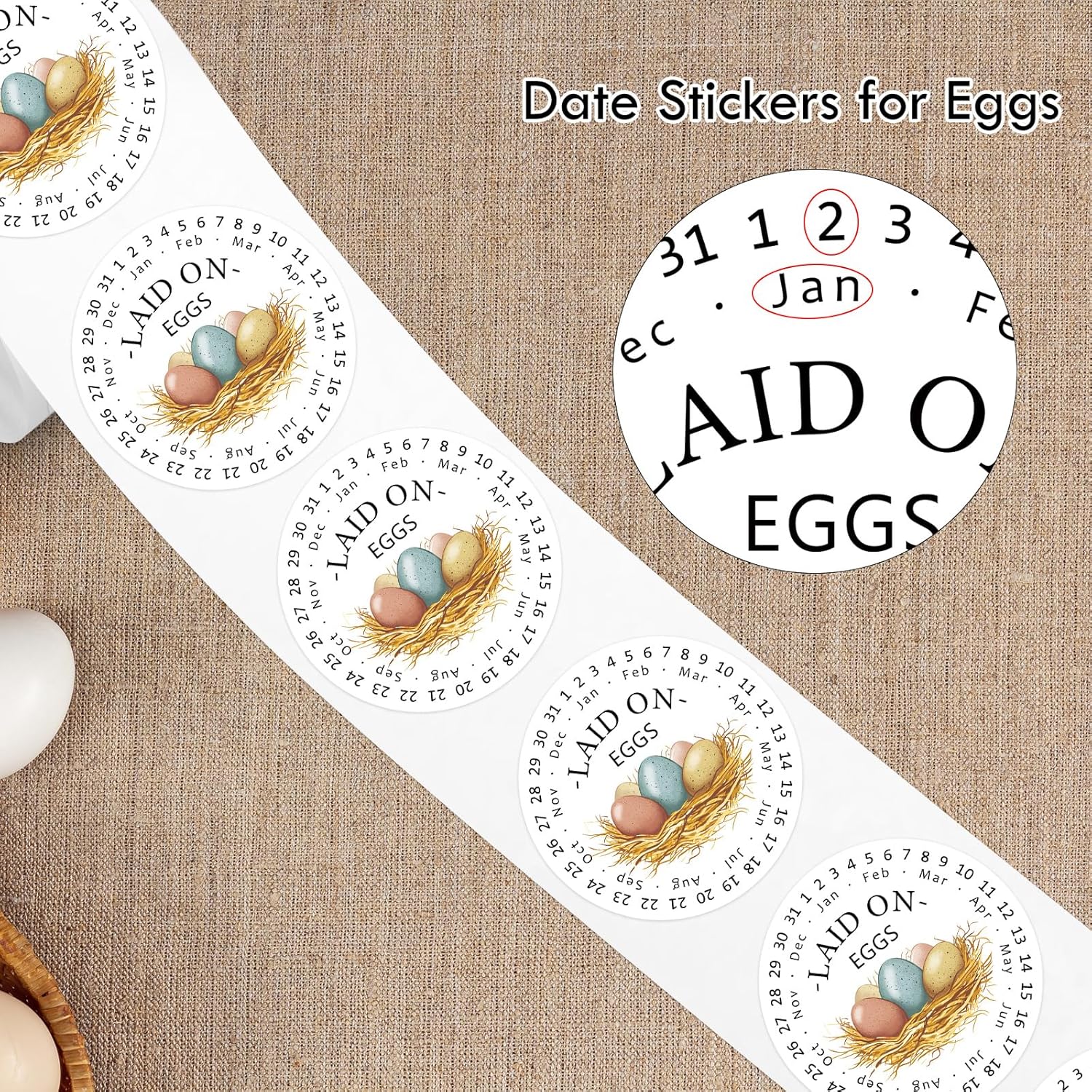 Louise Maelys 2 Inch Eggs Laid on Date Stickers-Egg Date Stickers for Cartons 500 Pcs Lables for Farmer's Market - Image 3