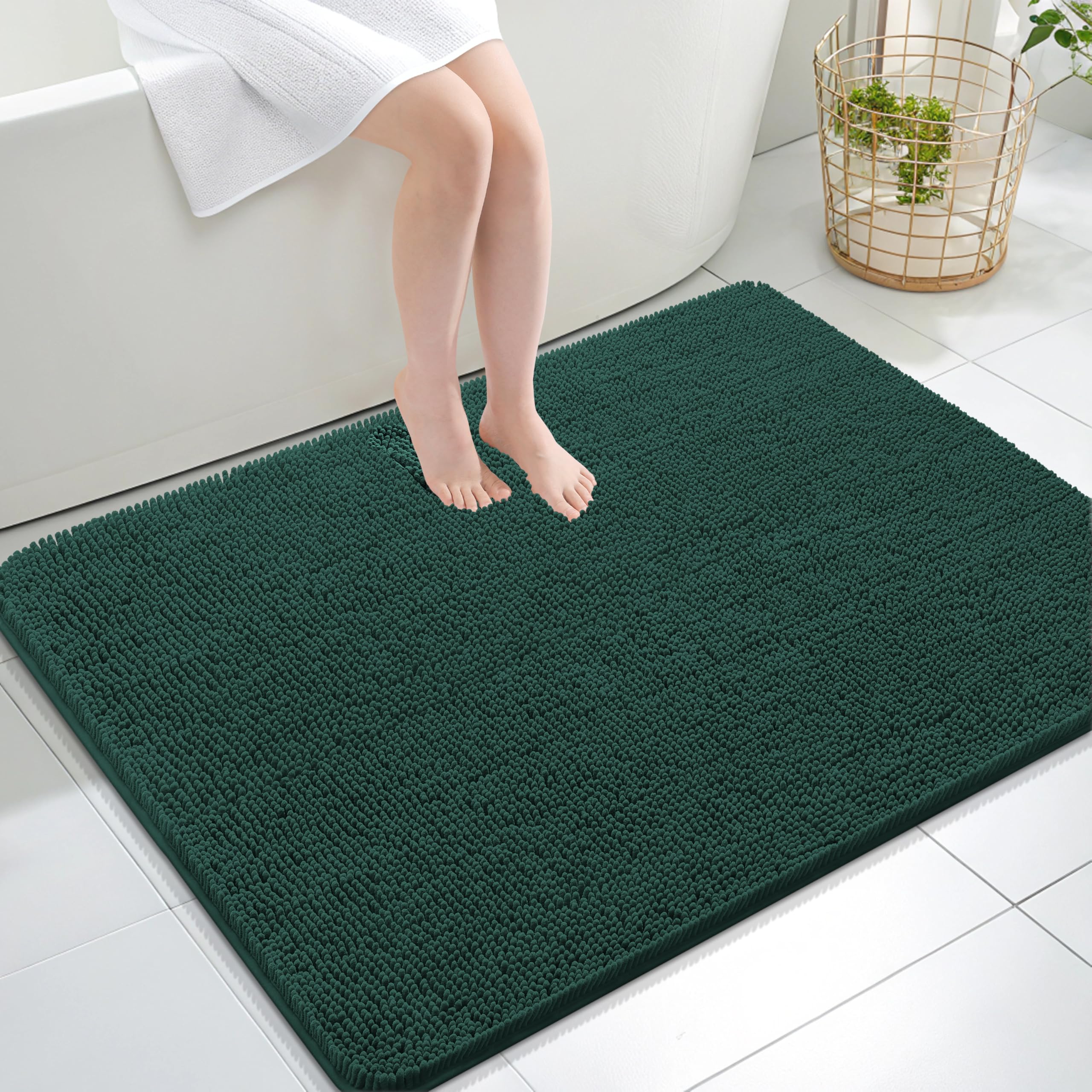 OLANLY Large Bathroom Rugs 40x32, Extra Soft Absorbent Chenille Bath Rugs | Blackish Green, Quick-Drying Rubber Backing, Washable Bath Mat for Bathroom Floor, Tub and Shower, Home Decor Accessories
