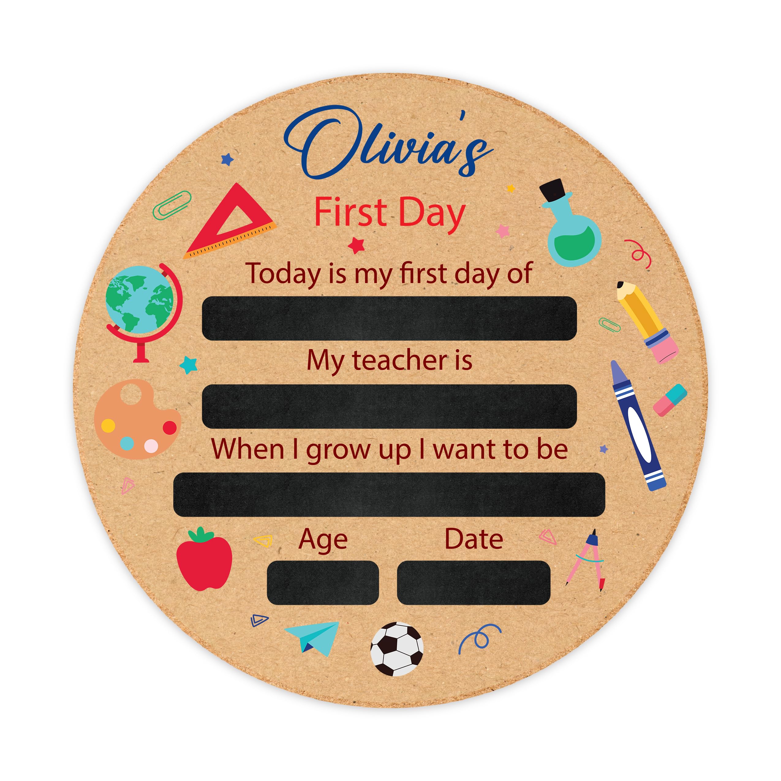 Personalised First Day of School Starting Sign Board, Back to School 1st Day Photo Prop Wooden Sign Chalkboard for Kids Nursery Preschool Keepsake Presents (25CM X 25CM)