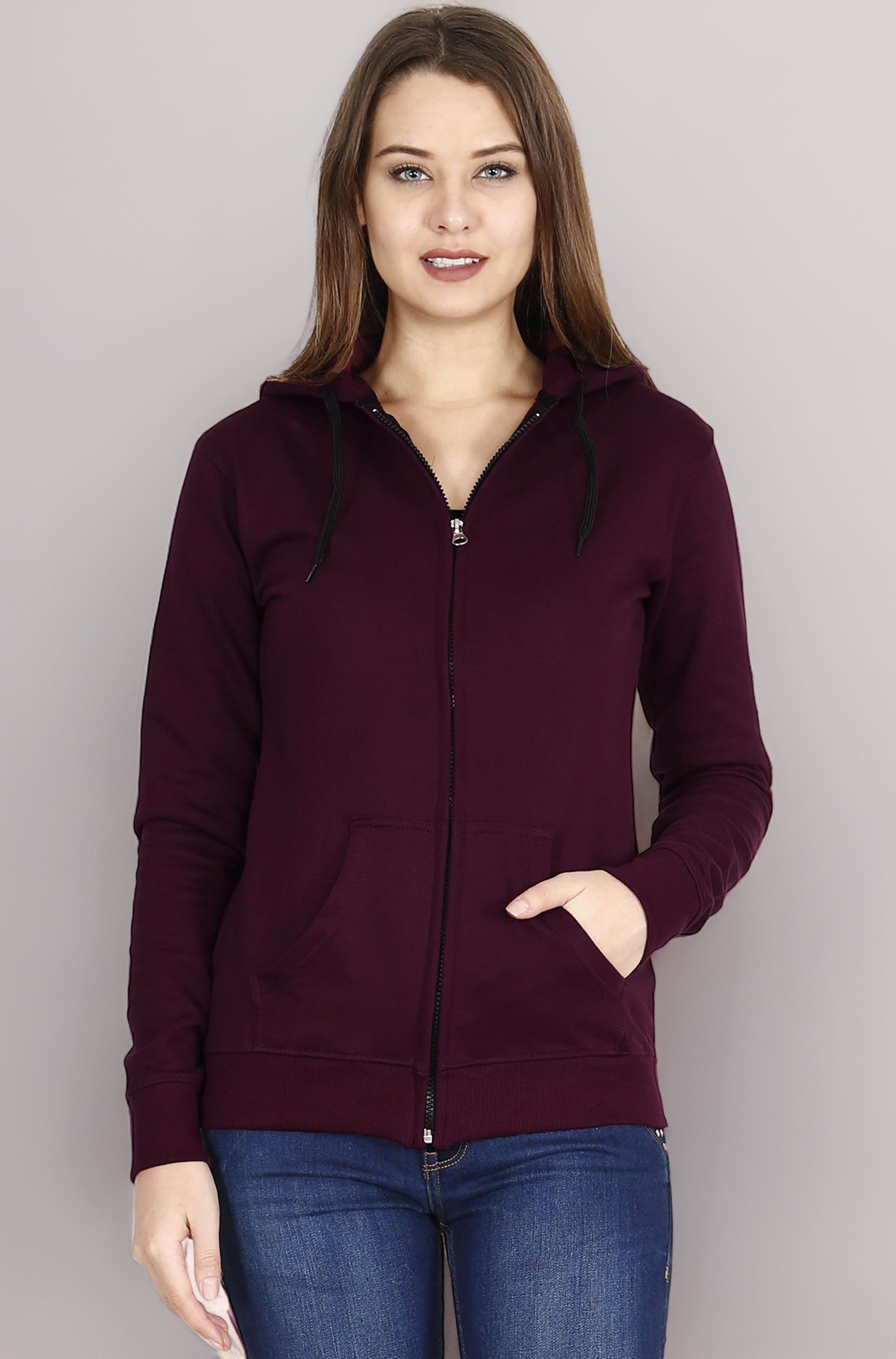 FLEXIMAA Women's Cotton Full Zipper Sweatshirt Hoodies with Kangaroo Pocket