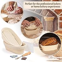 Vista 8 de Juego de 2 cestas ovaladas de 11 pulgadas para prueba de Banneton, kit básico de masa madre con pan lame, batidor danés, raspadores de metal