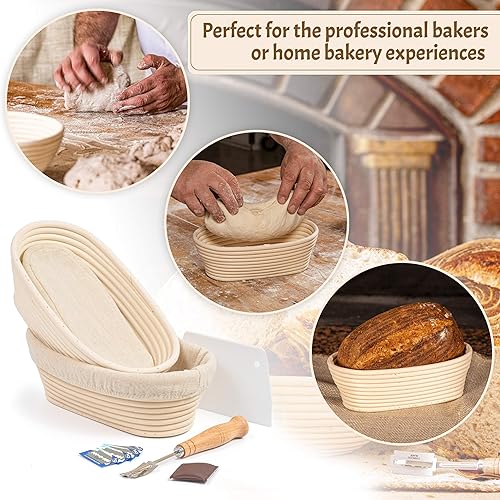 Miniatura 8 de Kit de iniciación de suministros para hornear pan de masa madre, cesta ovalada de 11 pulgadas, juego de 2, cesta de regalo