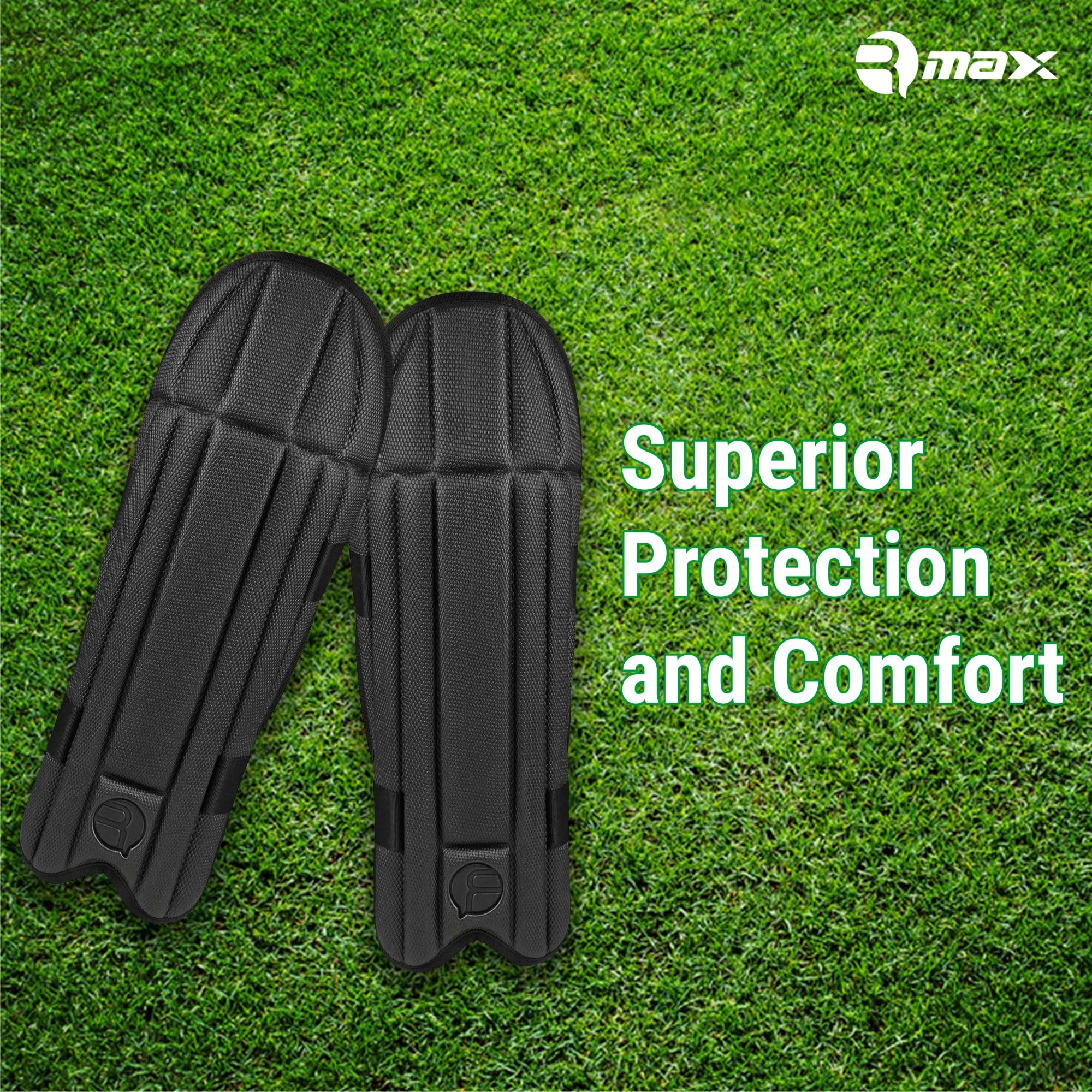 RMAX EVA and Cotton Cricket Wicket Keeping Leg Guard Pad Full Size, Light Weight Wicket Keeping Leg Guards/Pads Senior/Men's/Teen's/Adult Size (BLACK) 2