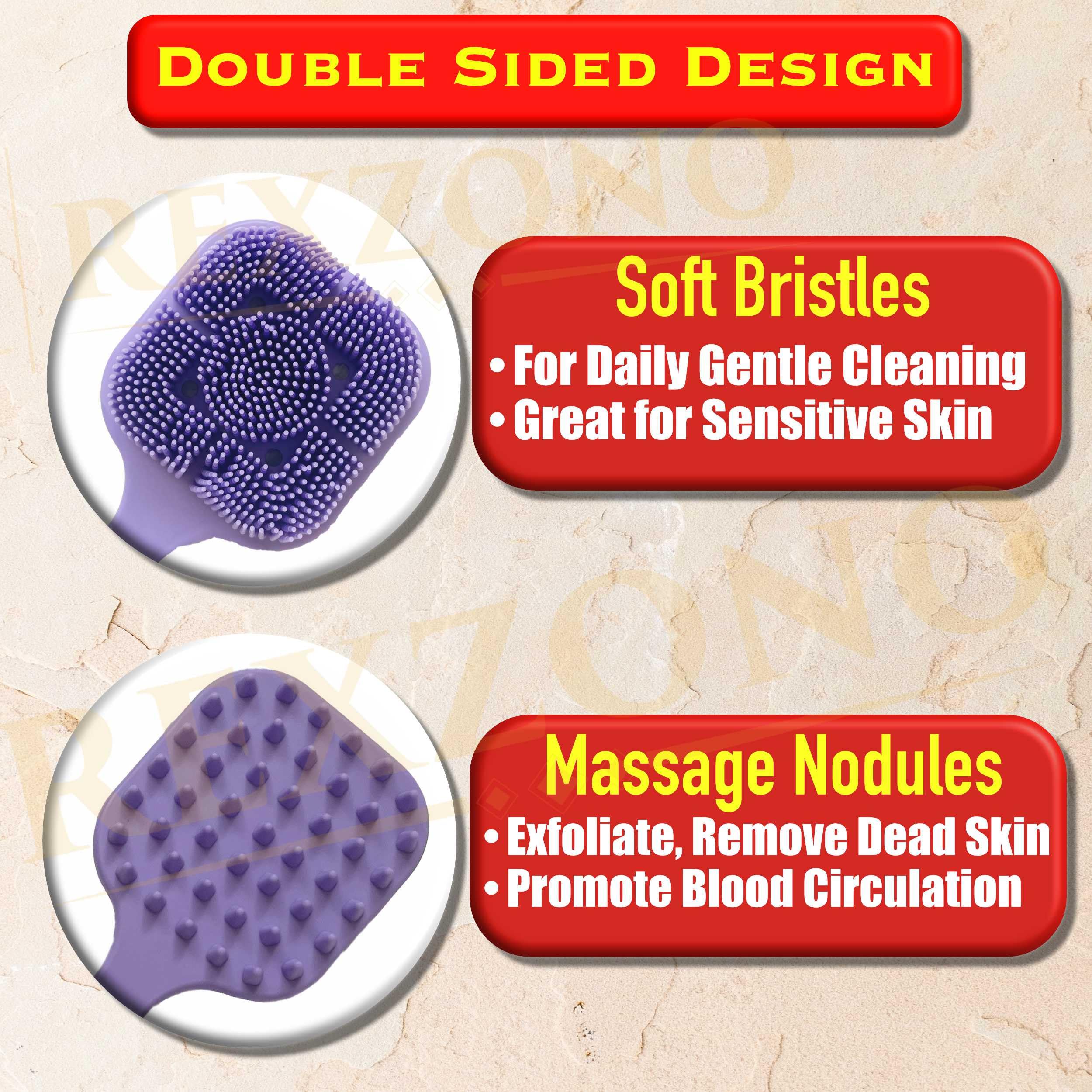 Rexzono® Double Sided Silicone Back Scrubber, Long Handle Exfoliating Body Bath Brush - Image 2