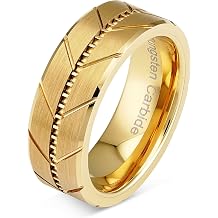 100S JEWELERY Personalized Engraved Tungsten Carbide Rings Gold Manly Wedding Bands Milgrain Style Beveled Edge Size 6-16