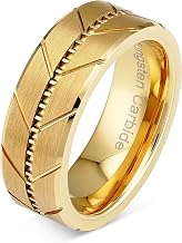 100S JEWELERY Personalized Engraved Tungsten Carbide Rings Gold Manly Wedding Bands Milgrain Style Beveled Edge Size 6-16