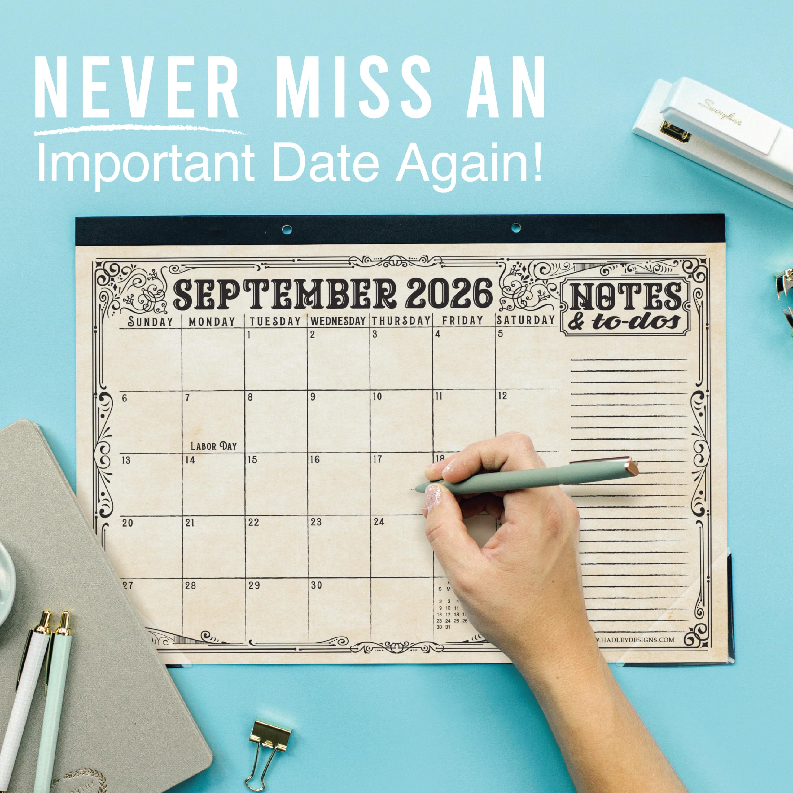 Hadley Designs Großer Tischkalender 2026–2027 – Monatlicher Lehrer-Schreibtischkalender 2026–2027, Tischkalender 2026, 18 Monate 2026, Schreibtischkalender, niedlicher Vintage-Klassenzimmer-Dekor