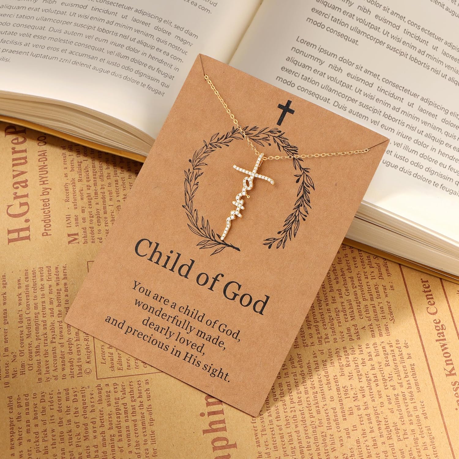 Lcherry Faith Cross Necklace - Gold plated Cubic Zirconia Faith Necklace for Women Religious Confirmation Gifts Jewelry - Image 2