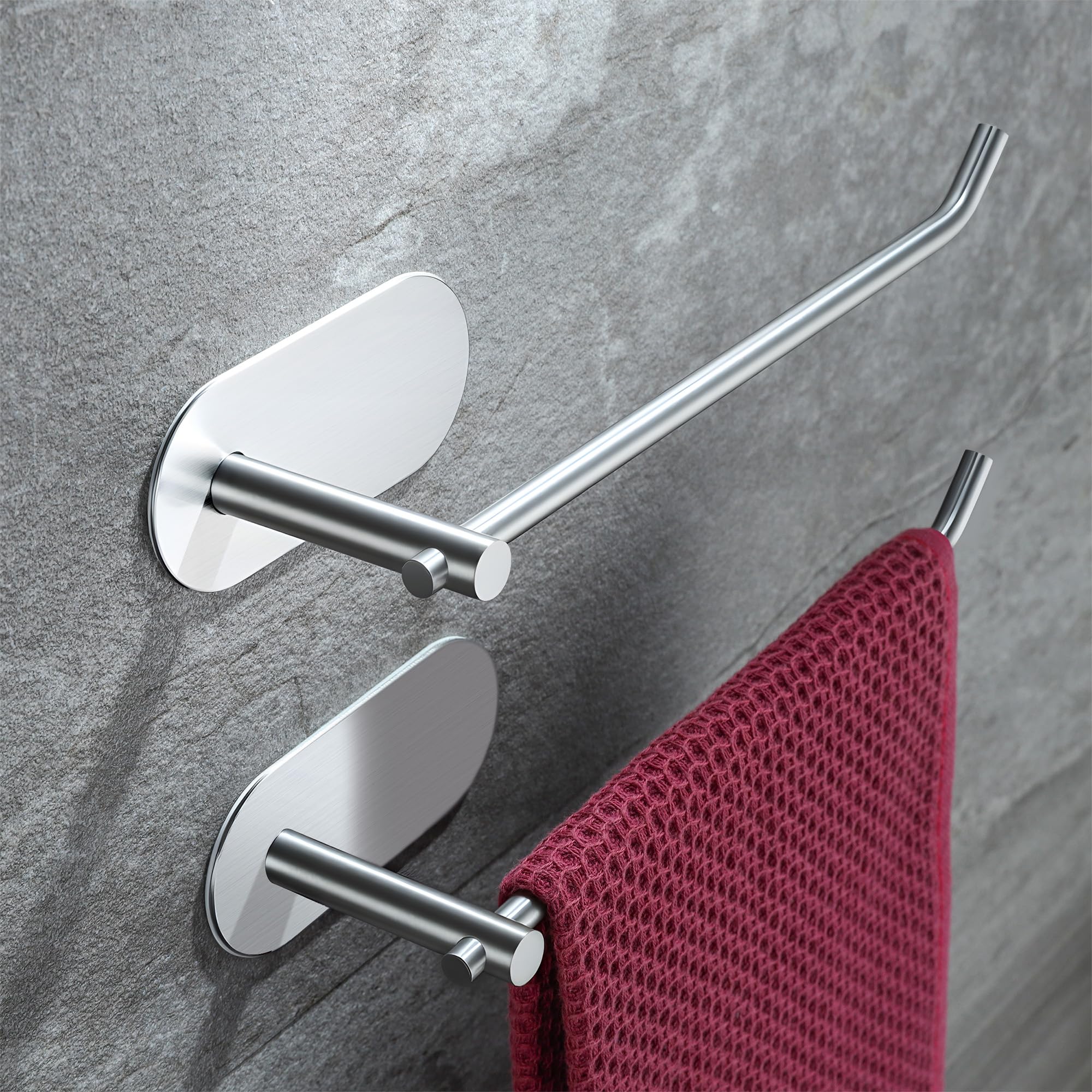 ZUNTO 2-Pack Self-Adhesive Hand Towel Holder for Bathroom, 9in Strong Adhesive Towel Rack Stick on Wall, No Drilling Towel Rings Set, Modern Brushed Stainless Steel