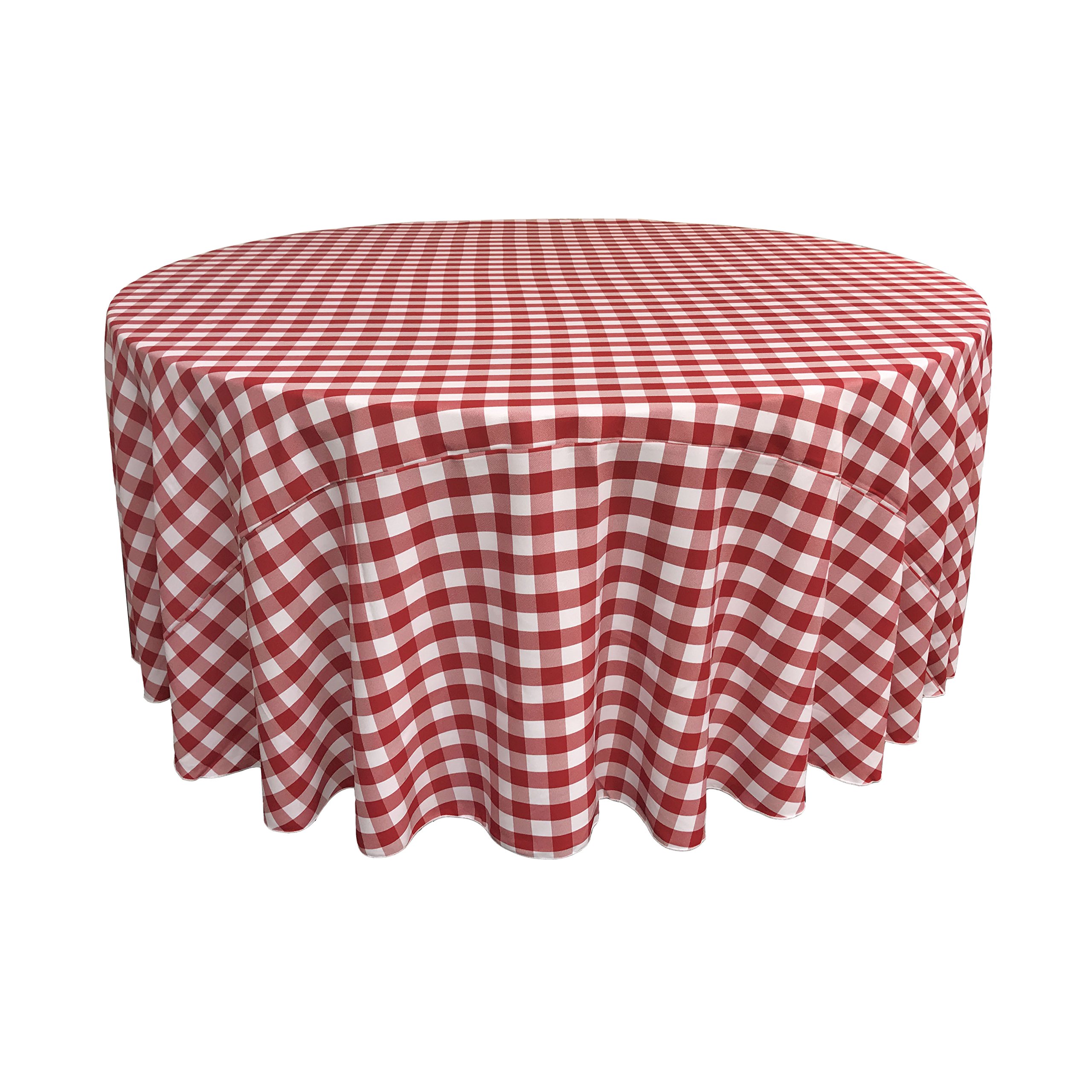 LA Linen Polyester Gingham Checkered 132-Inch Round Tablecloth, White and Red, 335.28 x 335.28 x 0.04 cm