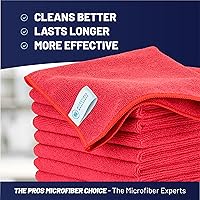 Vista 2 de MW Pro Paño de limpieza de microfibra Rojo (Paquete de 12) Tamaño 16" x 16" Toallas de microfibra multiusos - Limpia, quita el polvo, pule