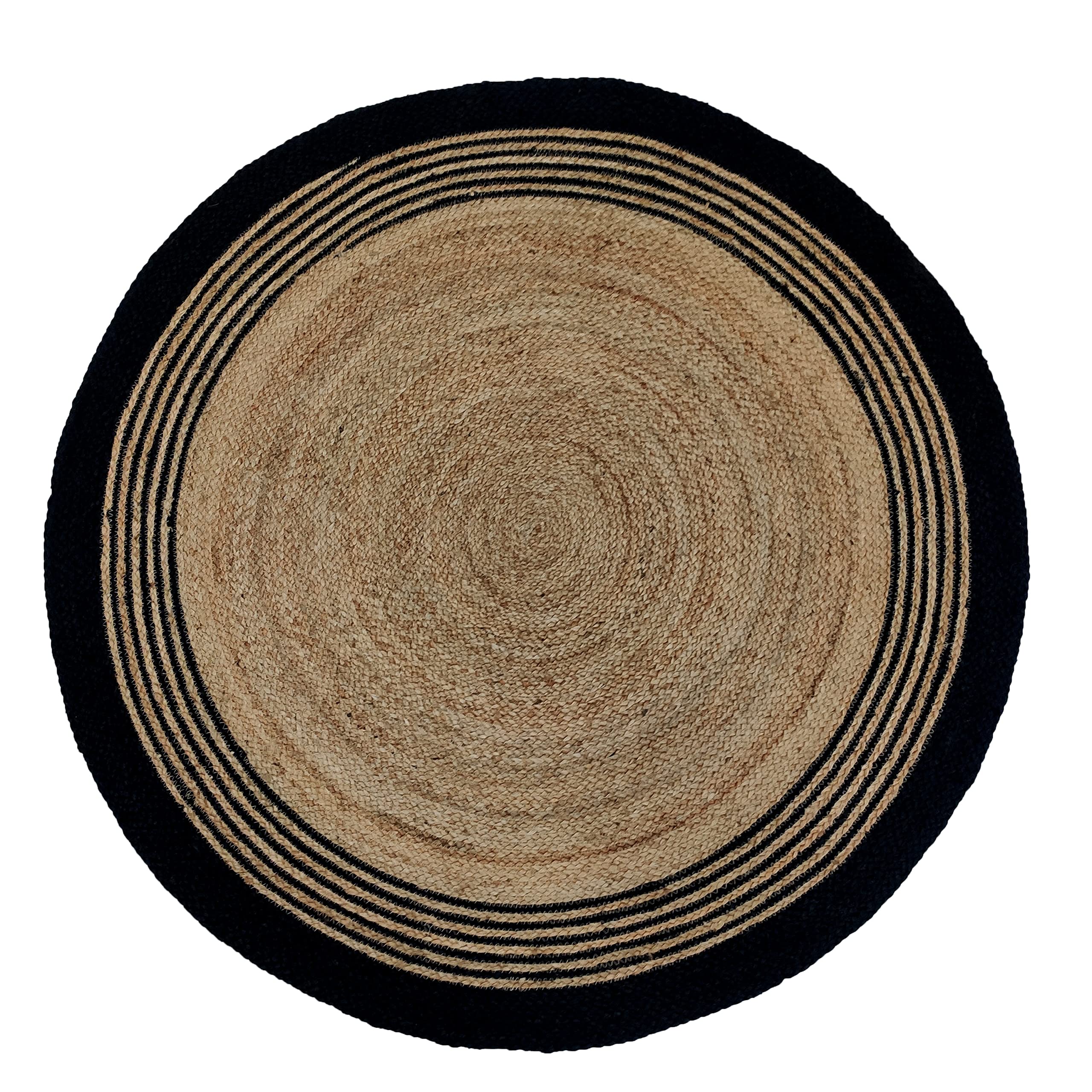 Ramsha Home Handmade Braided Printed Jute Rug BR-028: Beautiful Multi-Color Rug for Decor - Natural and Handmade Jute Floor Rug, Living Room, Kitchen Mat, Drawing Room Mat, 120 cm Round