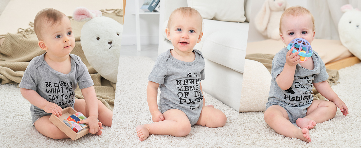 UNICOMIDEA Baby Boys Girls Romper Letter Printed Newborn Outfit Short Sleeve Bodysuits 0-12 Months