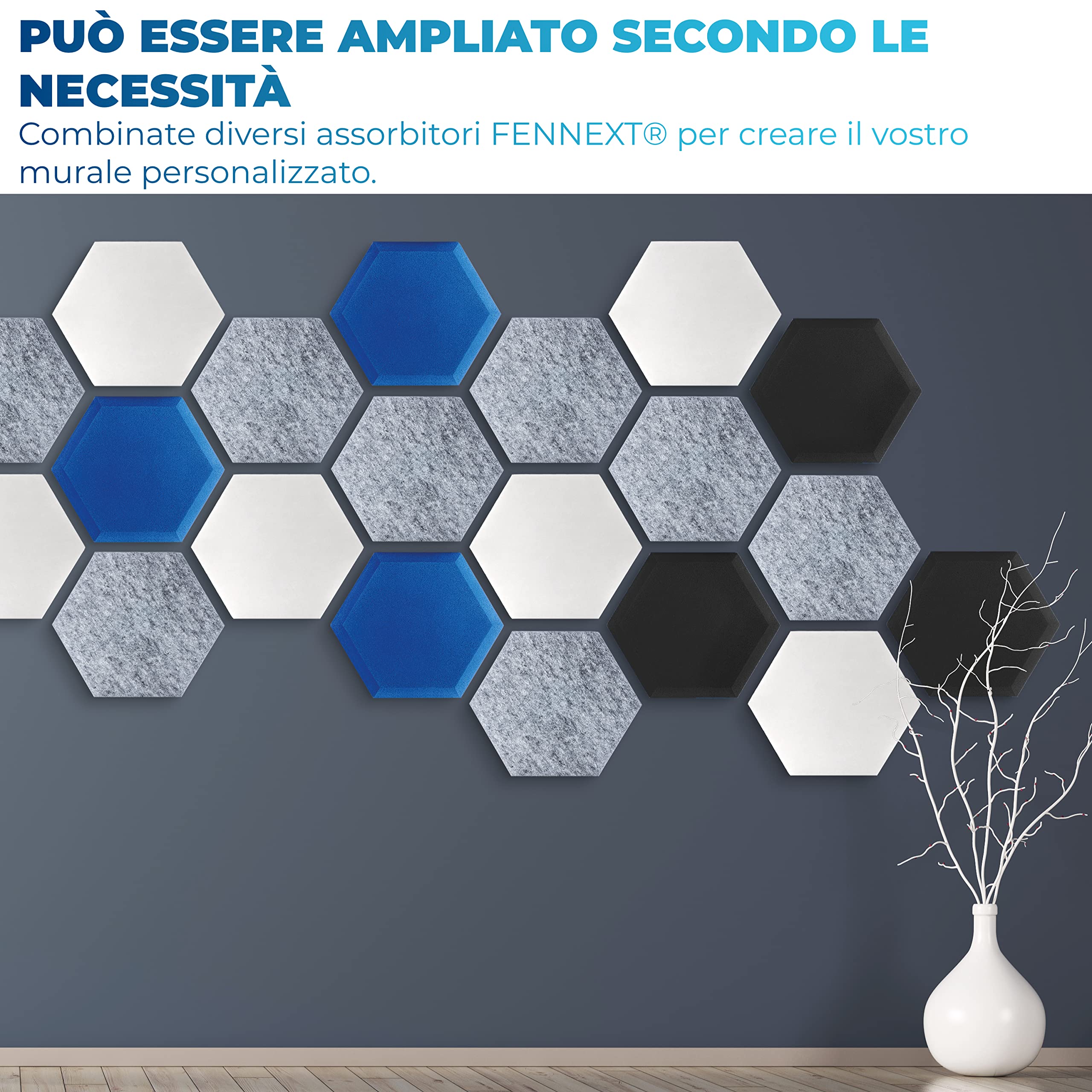 assorbitore acustico da parete, per Immagine acustica, protezione acustica in Basotect® e tessuto non tessuto acustico, per gaming, home office, studio, set da 9 pezzi Hybrid Blu