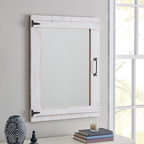 FirsTime & Co. Espejo de pared para puerta de cabaña, 32 pulgadas de alto x 24 pulgadas de ancho, blanco rústico