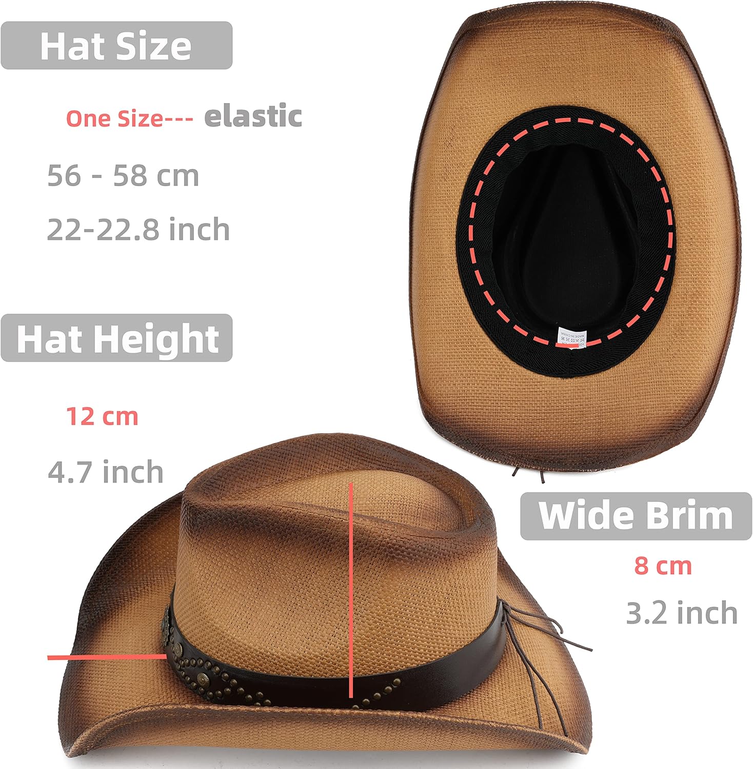 Adult Sun Straw Women Men Cowgirl Western Cowboy Hat Colored - Image 4