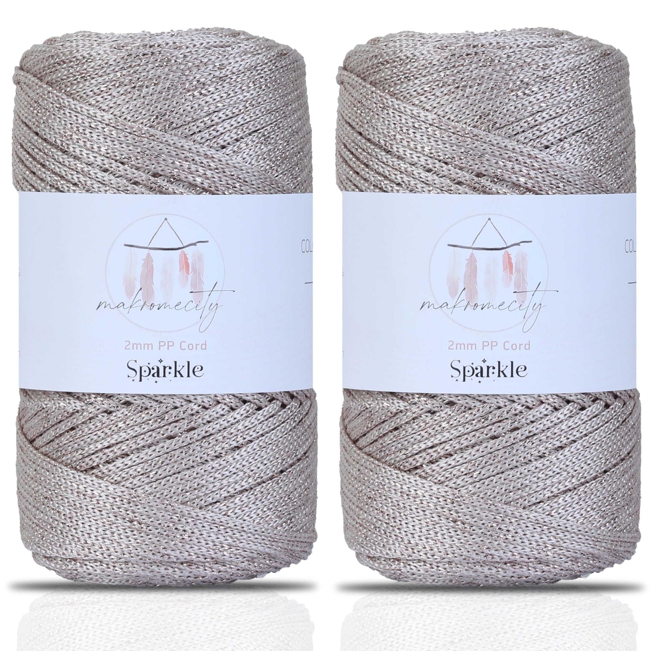 Makromecity, 2 Skeins of Sparkle Polyester Macrame Cord 2mm x 250 Yards (750 feet) 2mm Polypropylene Macrame Cord for Macrame Art & Crafts for Wall Hangings, Bags, Underplate, Rug