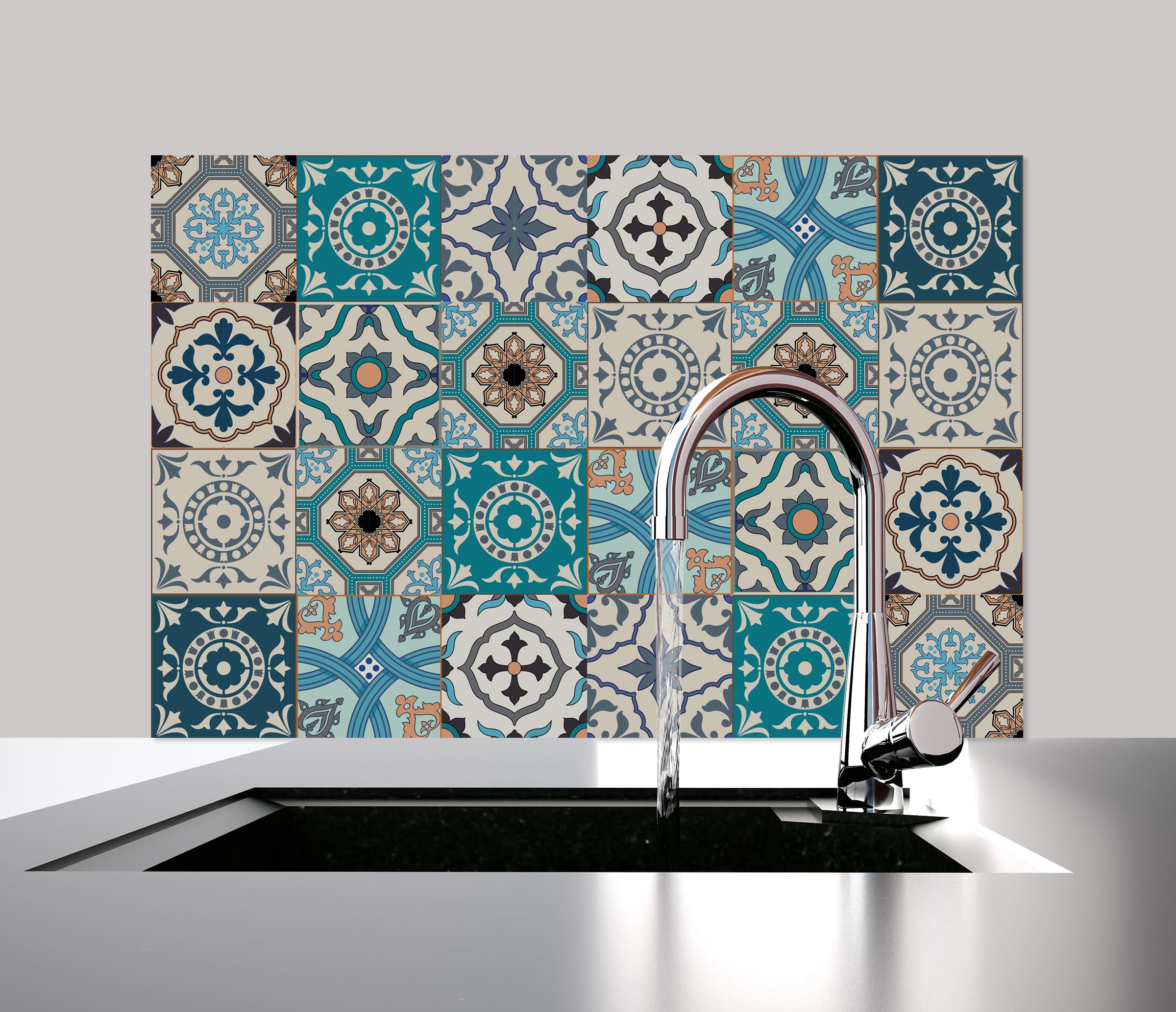 Queence | Küchen Spritzschutz 60x40 cm,Fliesenmuster' | Küchenrückwand | Alu-DiBond | Fliesenschutz für den Herd und Spüle | Küche | Küchenfliesen | Fliesenspiegel | Rückwand