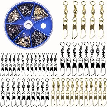 Fishing Barrel Swivel Snap Kit,Rolling Barrel Swivels with Safety Snaps High Strength Copper and Stainless Steel Fishing Quick Connect Snap Swivel Fishing Tackle