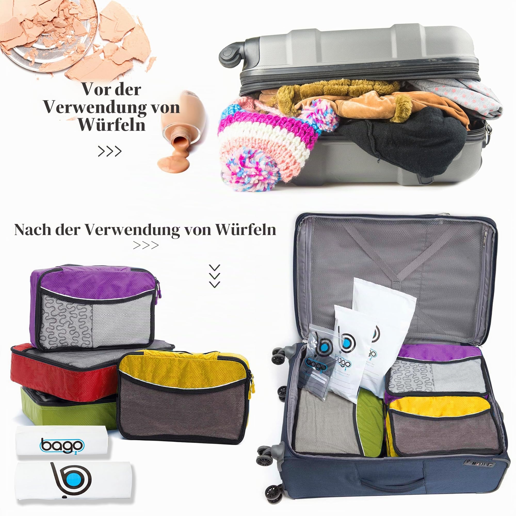 Bago 7 Packing Cubes for Travel – 4 Packing Cube with 3 ZipLock Bags – Travel Cubes to get maximum storage, save time & effort to pack – Happy Traveling