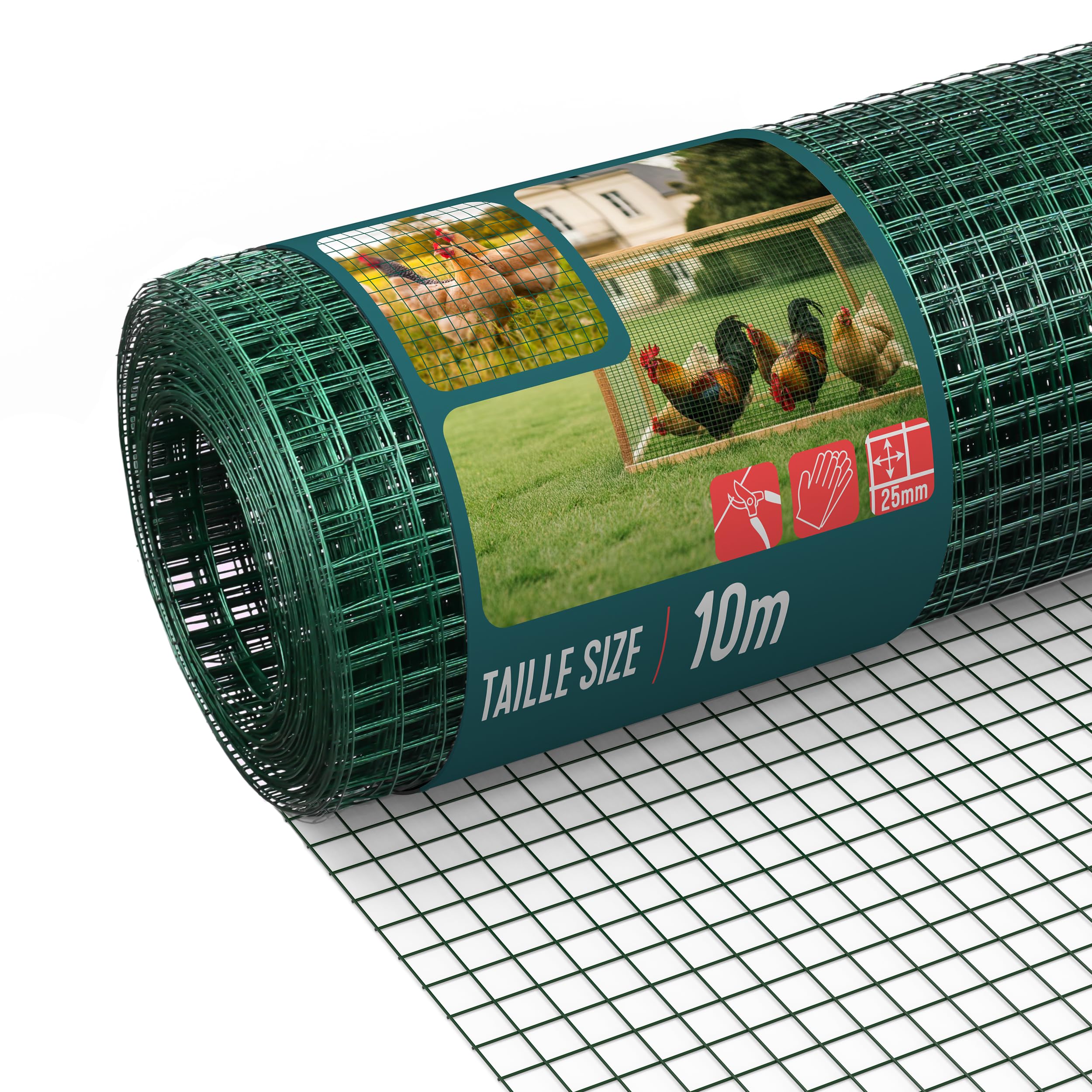 VOUNOT® Malla de Alambre Soldada Rollo de Malla Metálica Electrosoldada 1x25m Revestimiento PVC Agujero 25x25mm Ø Alambre 1mm Valla Gallineros para Jaulas de Conejos Jardín Roedores Pequeños Verde — view 9