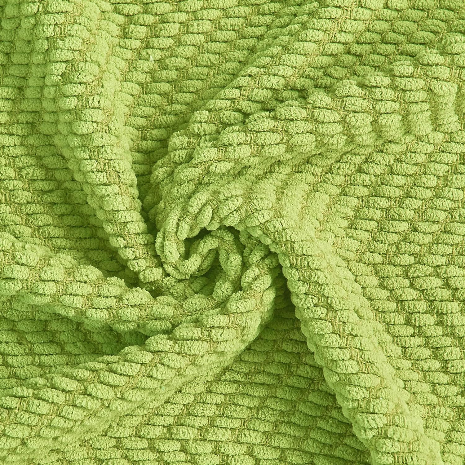 Throw Blanket for Couch Soft Knitted Textured Couch Cover Tweed Blanket with Fringe Tassel for Home Décor Bed Sofa Chair, 50" x 60", Lime Green