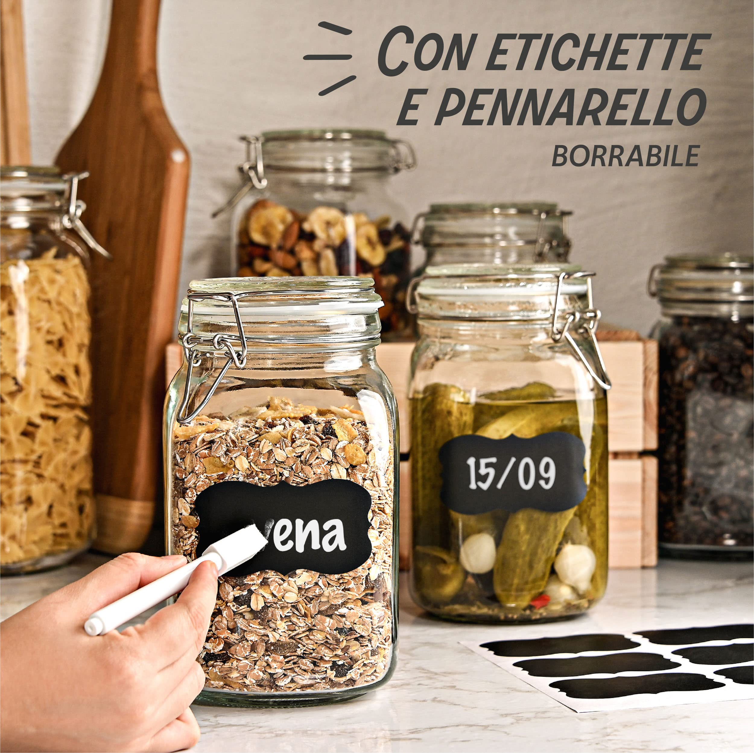 Belle Vous Set 6 Contenitori Ermetici Per Alimenti 500 Ml - Barattoli In Plastica Trasparente Con Cucchiai, Etichette E Pennarello, Per Dispensa E Cucina