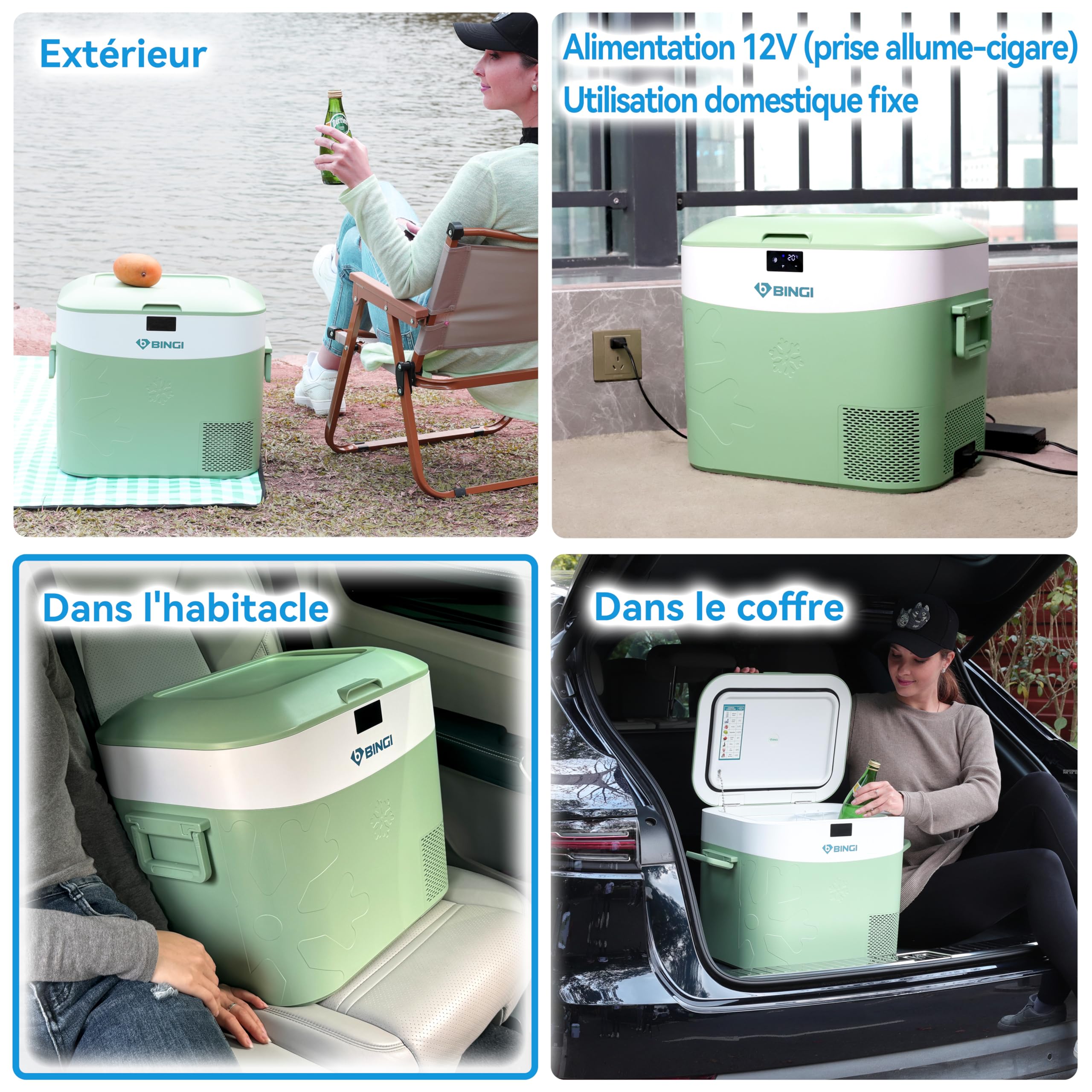 BINGI Glacière Electrique Voiture 22L à Compression Refroidissement Rapide -18°C 12V/24V/220V Portable Camping