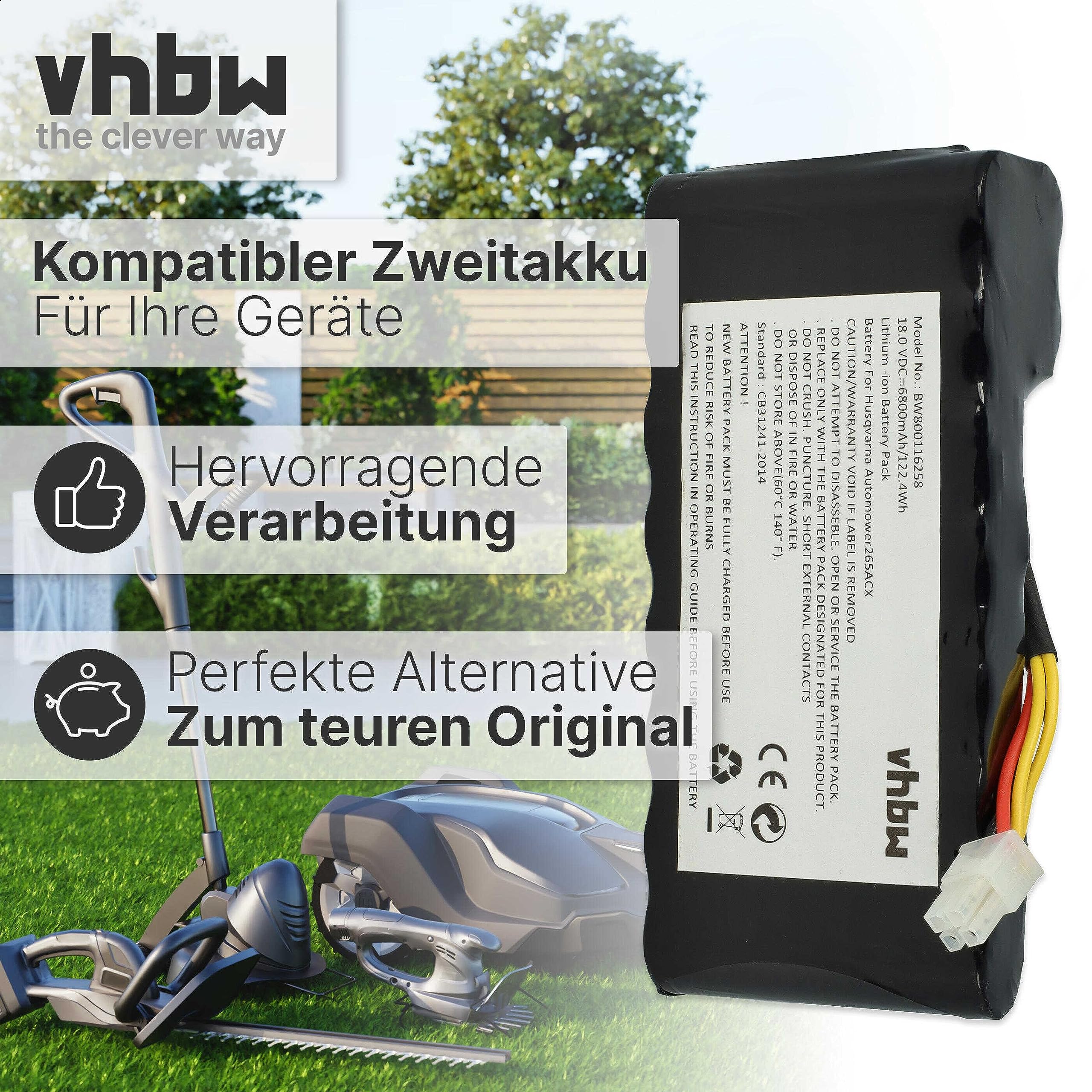 vhbw 2x batteria sostituisce Husqvarna 589 58 57-01, 593 1 141-02, 593 11 41-03, 593 11 41-01 per robot tagliaerba 6800mAh 18V Li-Ion