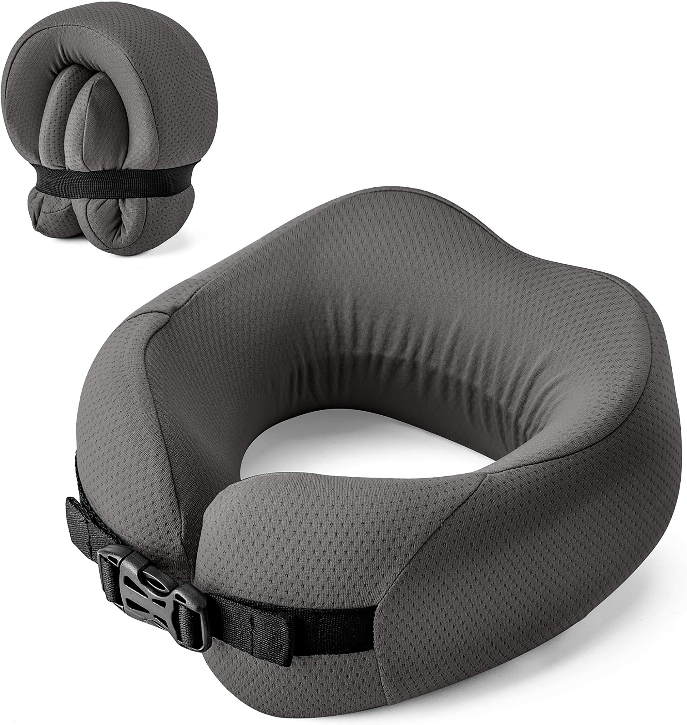 EASYNAP EcoErgo Plus Fold Up Small Enough Carried in Hand Bag Chin and Cheeks Supporting Adjustable Pillow Size Wicking Fabric Memory Foam Inflight Travel Pillow A Sleep-Enhancing Color Washable
