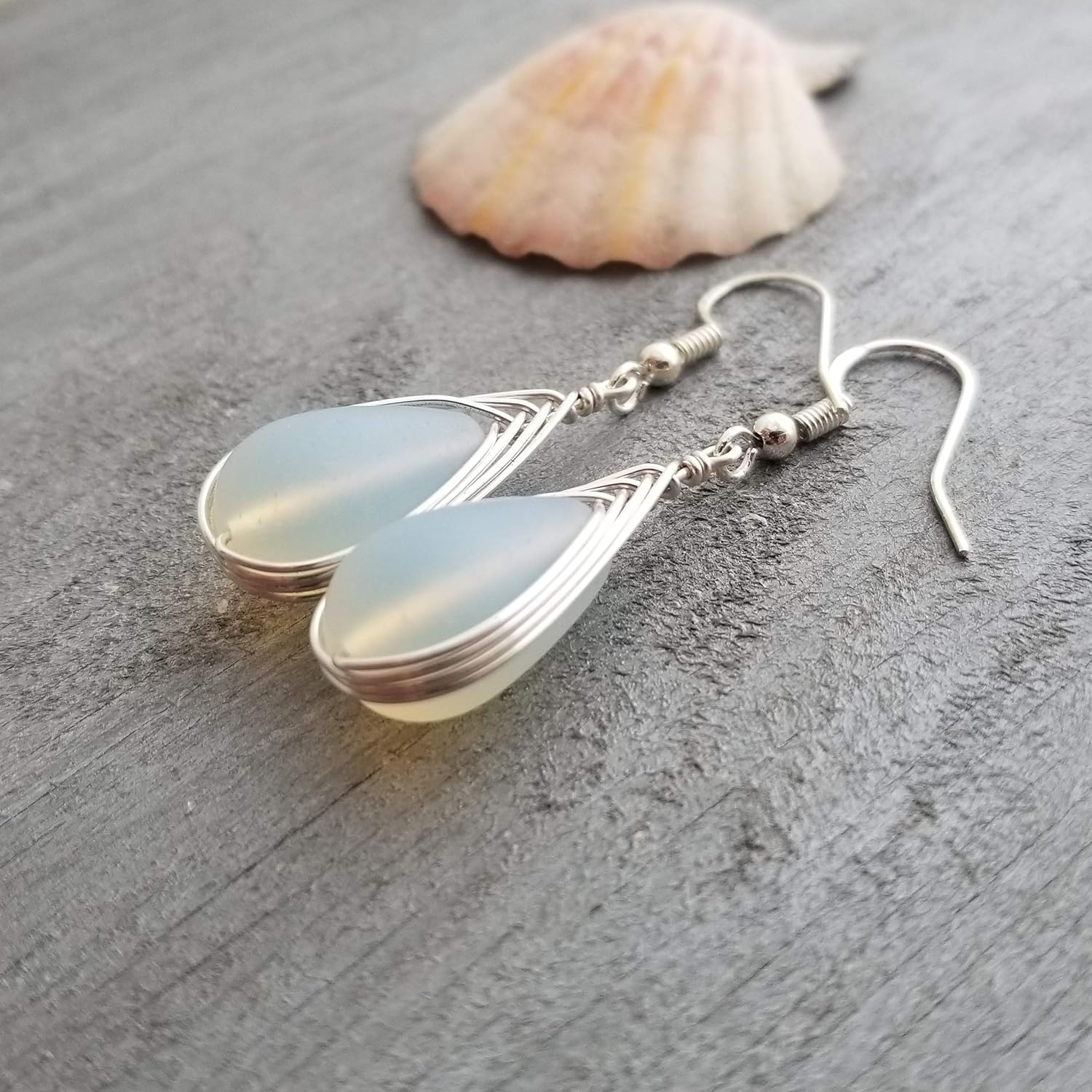 Yinahawaii Handmade Sea Glass Earrings, Hawaiian Jewelry, Wire Braided Earrings Teardrop Earrings, Beach Jewelry Sea Glass Jewelry For Women Birthday Gift - Image 5