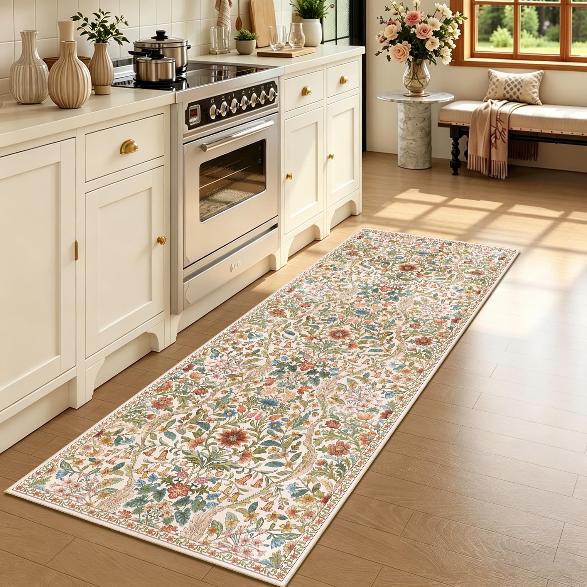 2x5 Floral Runner Rug for Kitchen Washable Hallway Runner Rug